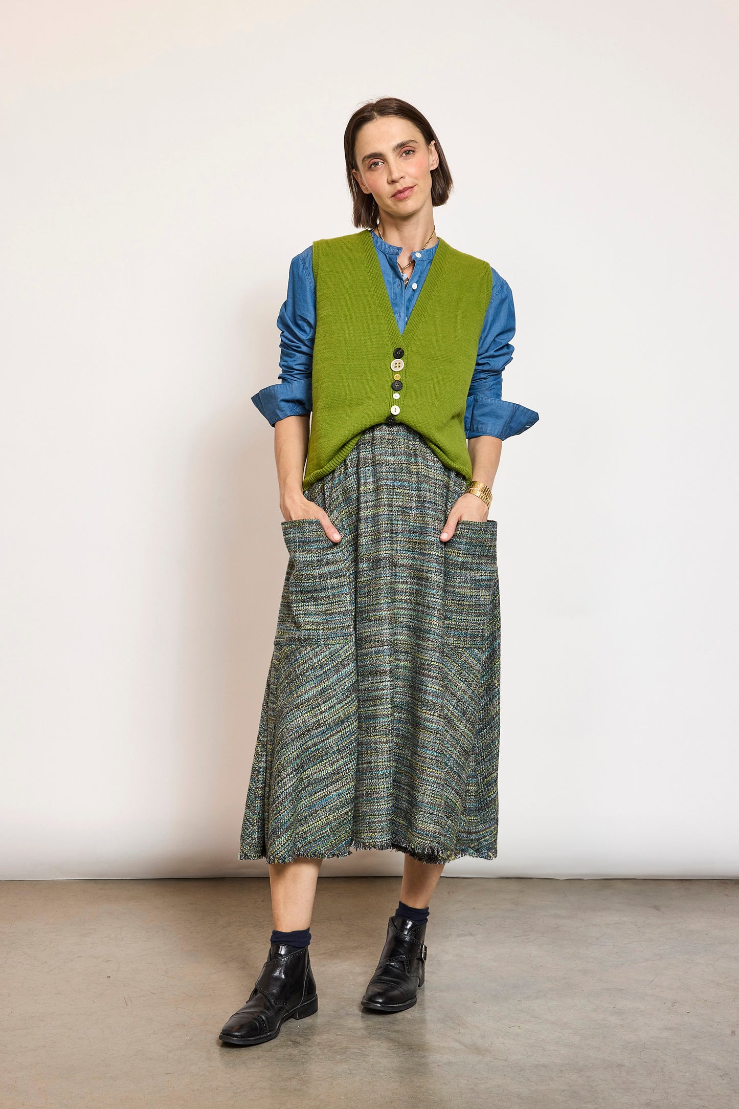JUPE EN TWEED VERTE