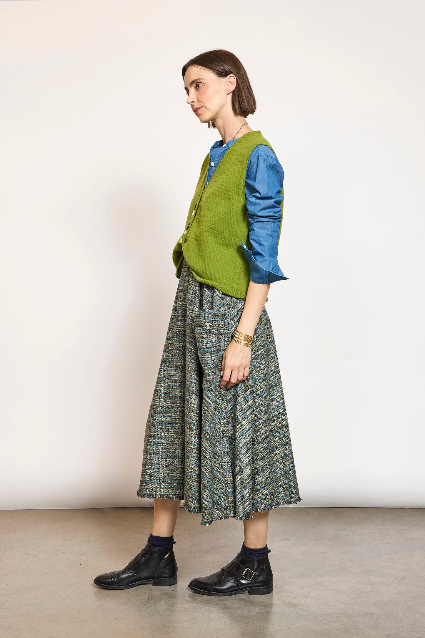 JUPE EN TWEED VERTE