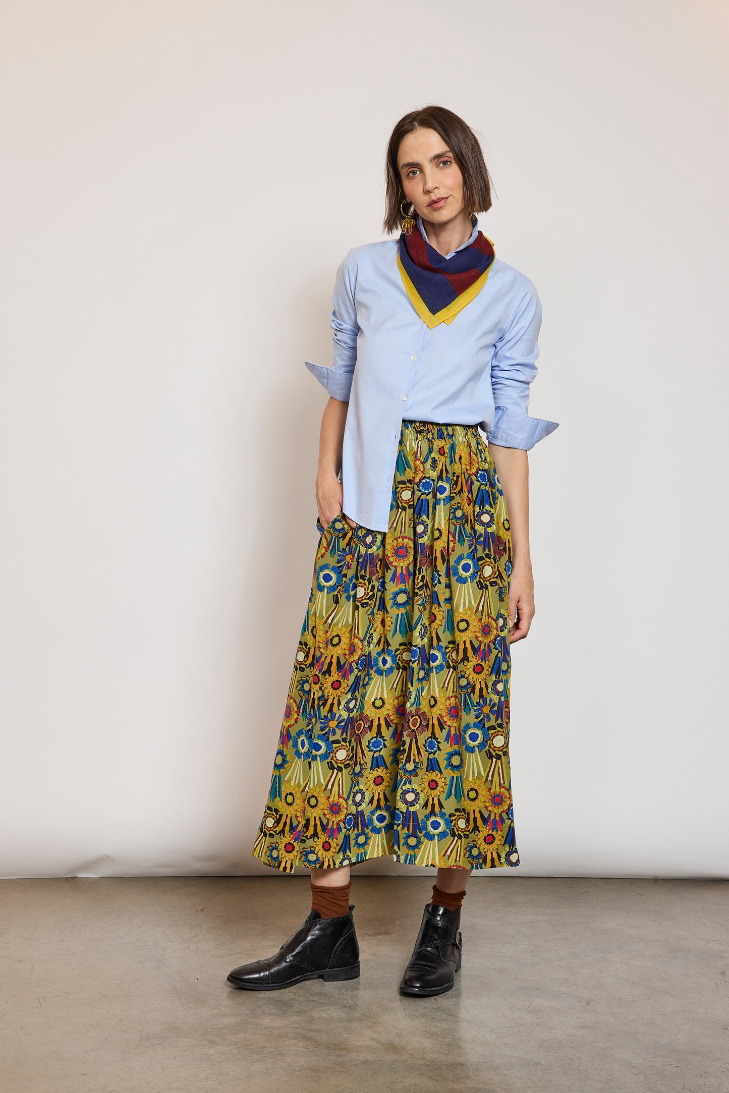 JUPE EN CRÊPE COCARDE MULTICOLORE