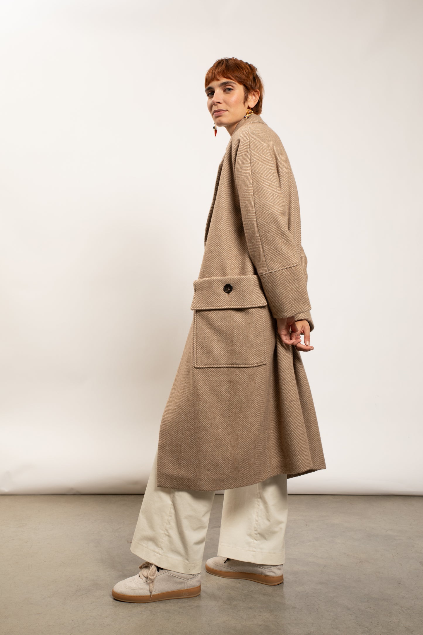 LONG HERRINGBONE COAT CAMEL