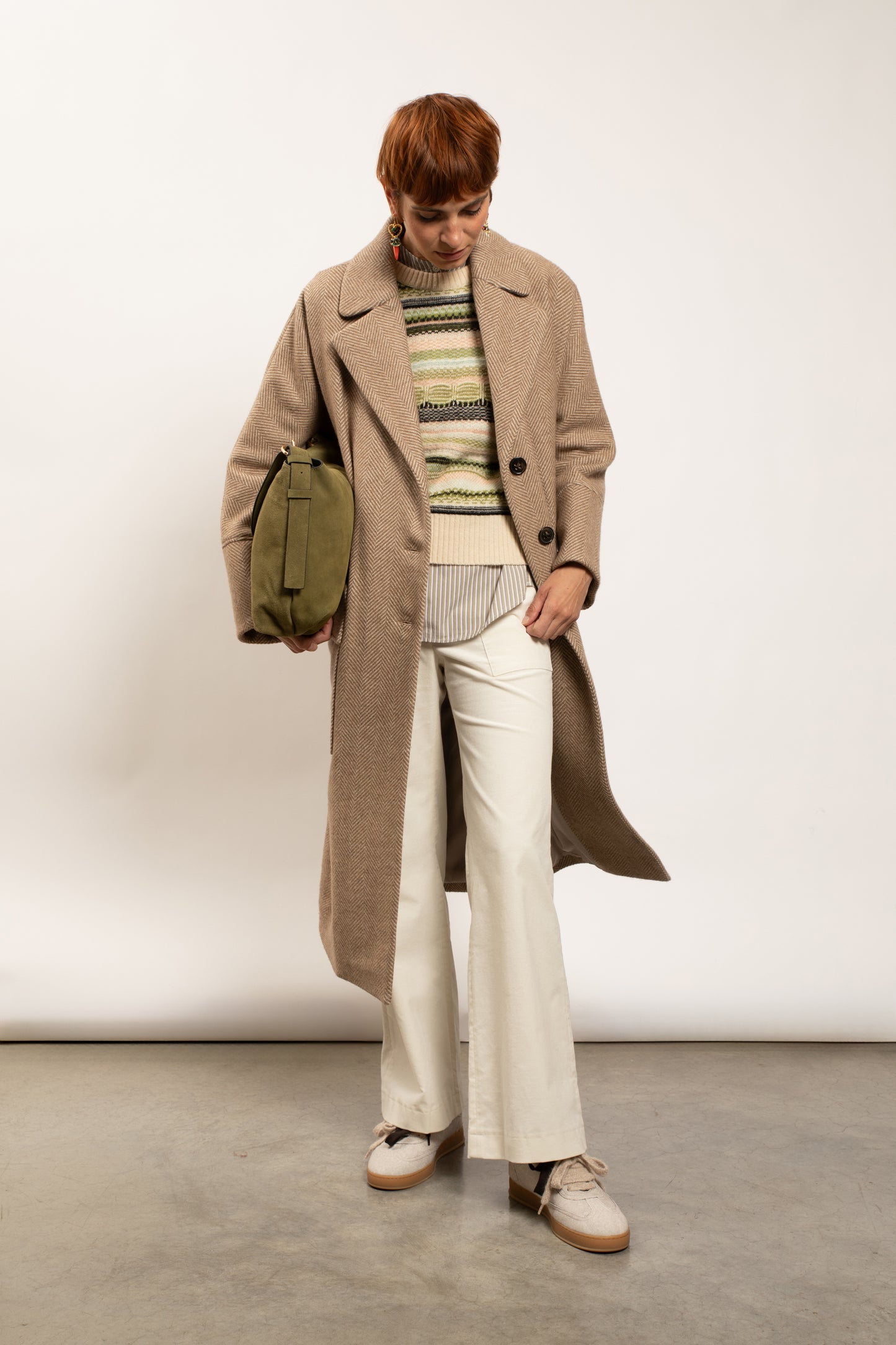 LONG HERRINGBONE COAT CAMEL