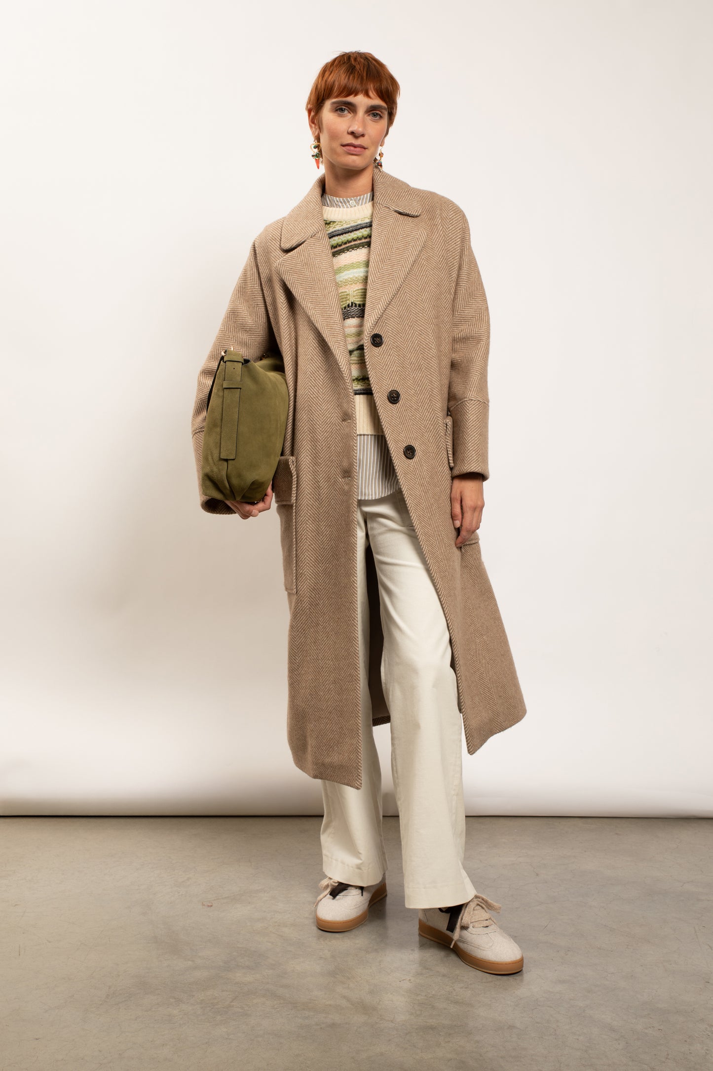 LONG HERRINGBONE COAT CAMEL