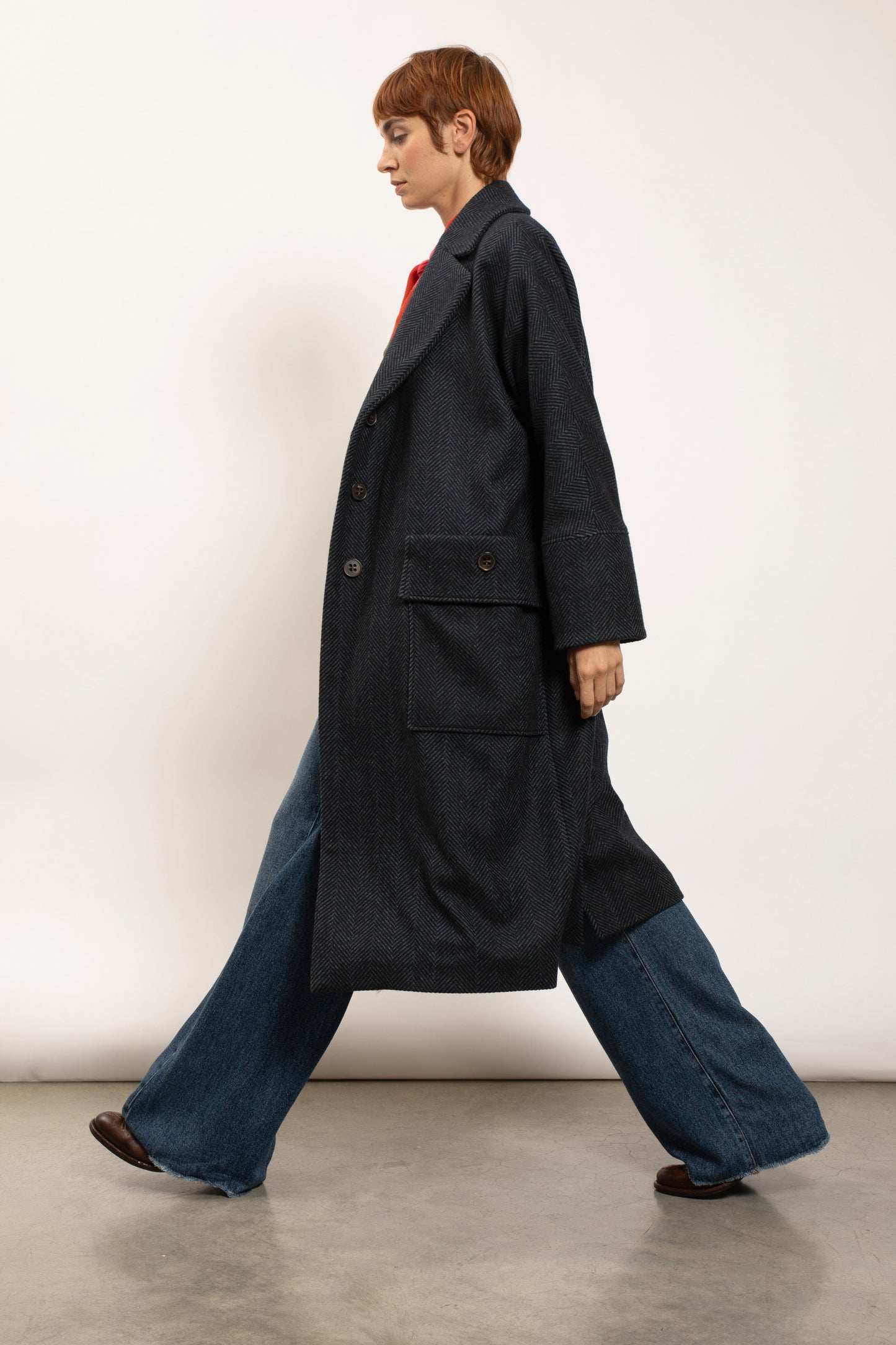 MANTEAU LONG EN CHEVRONS NAVY