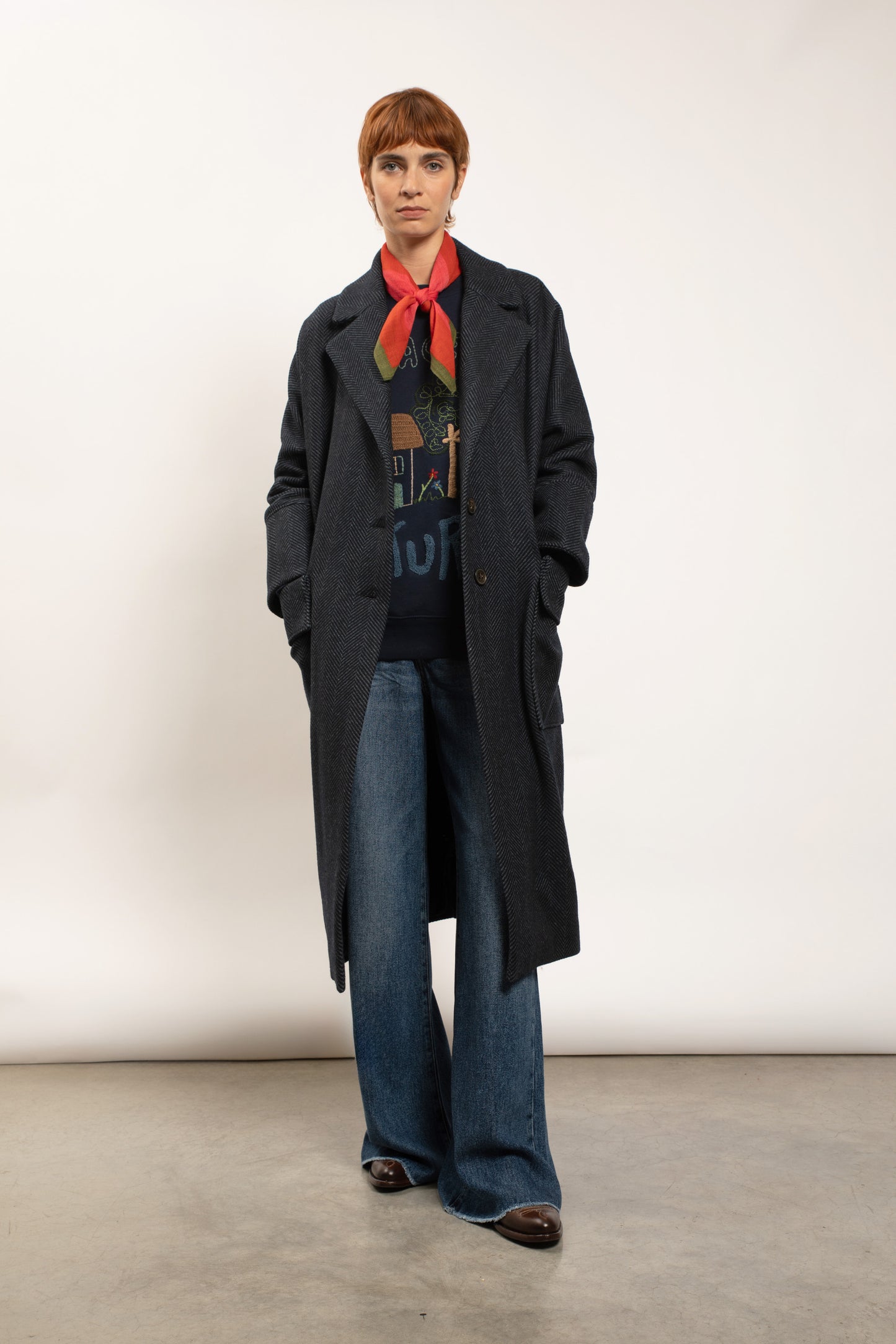 MANTEAU LONG EN CHEVRONS NAVY