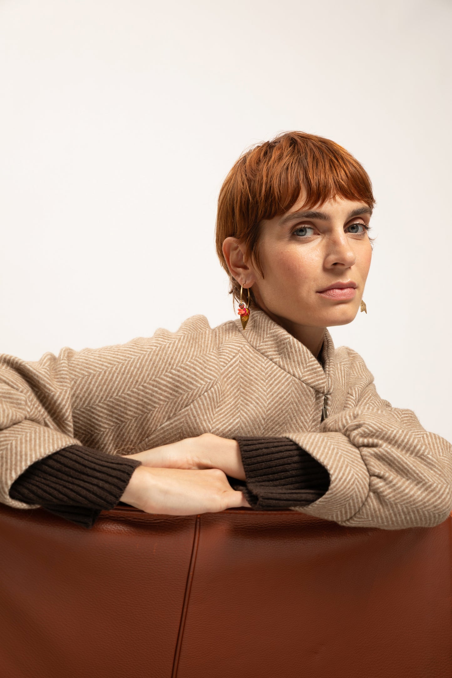 LONG HERRINGBONE COAT CAMEL