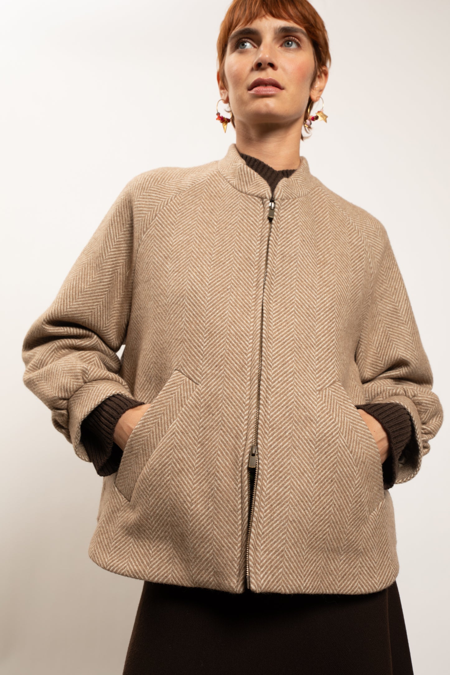 LONG HERRINGBONE COAT CAMEL