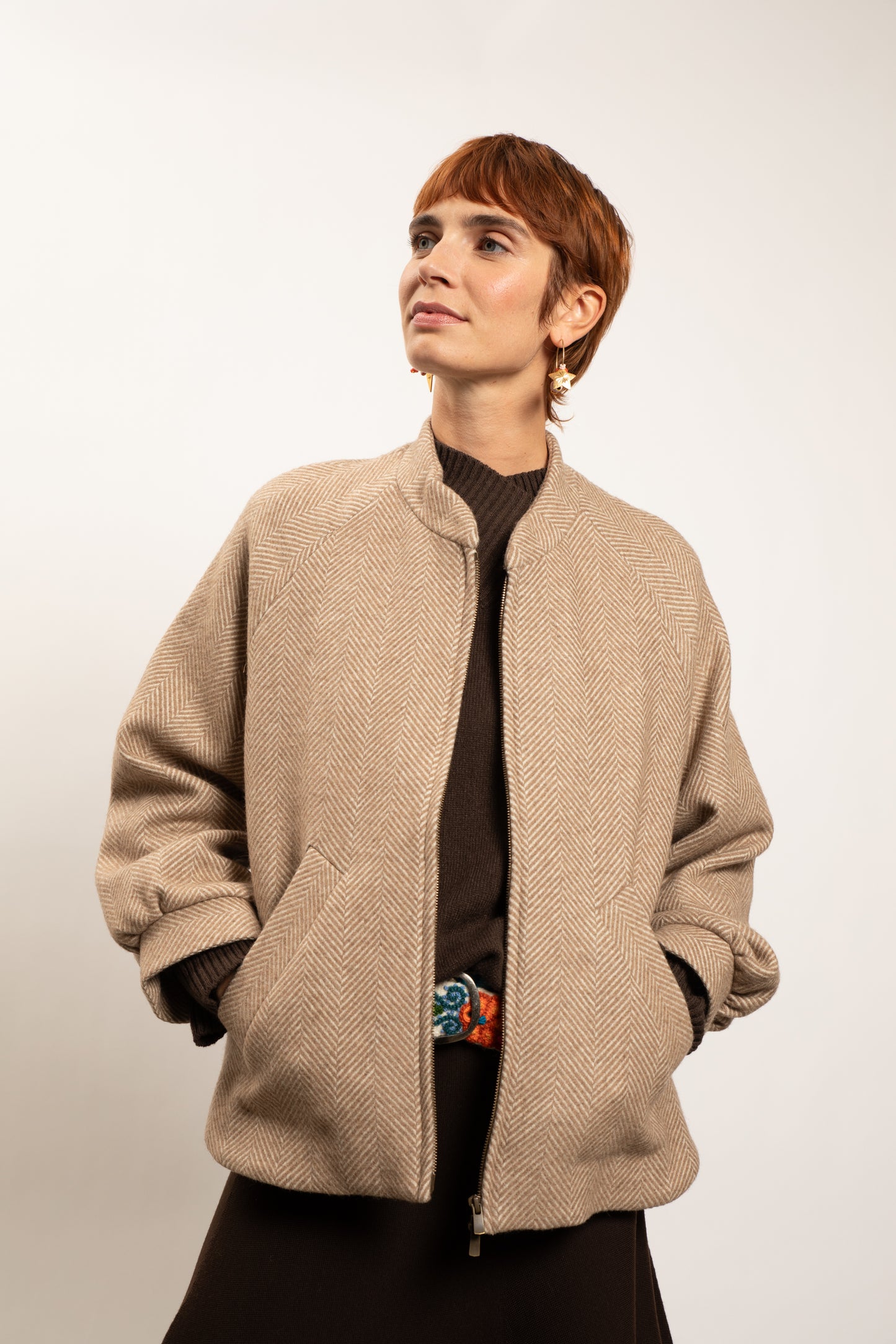 LONG HERRINGBONE COAT CAMEL