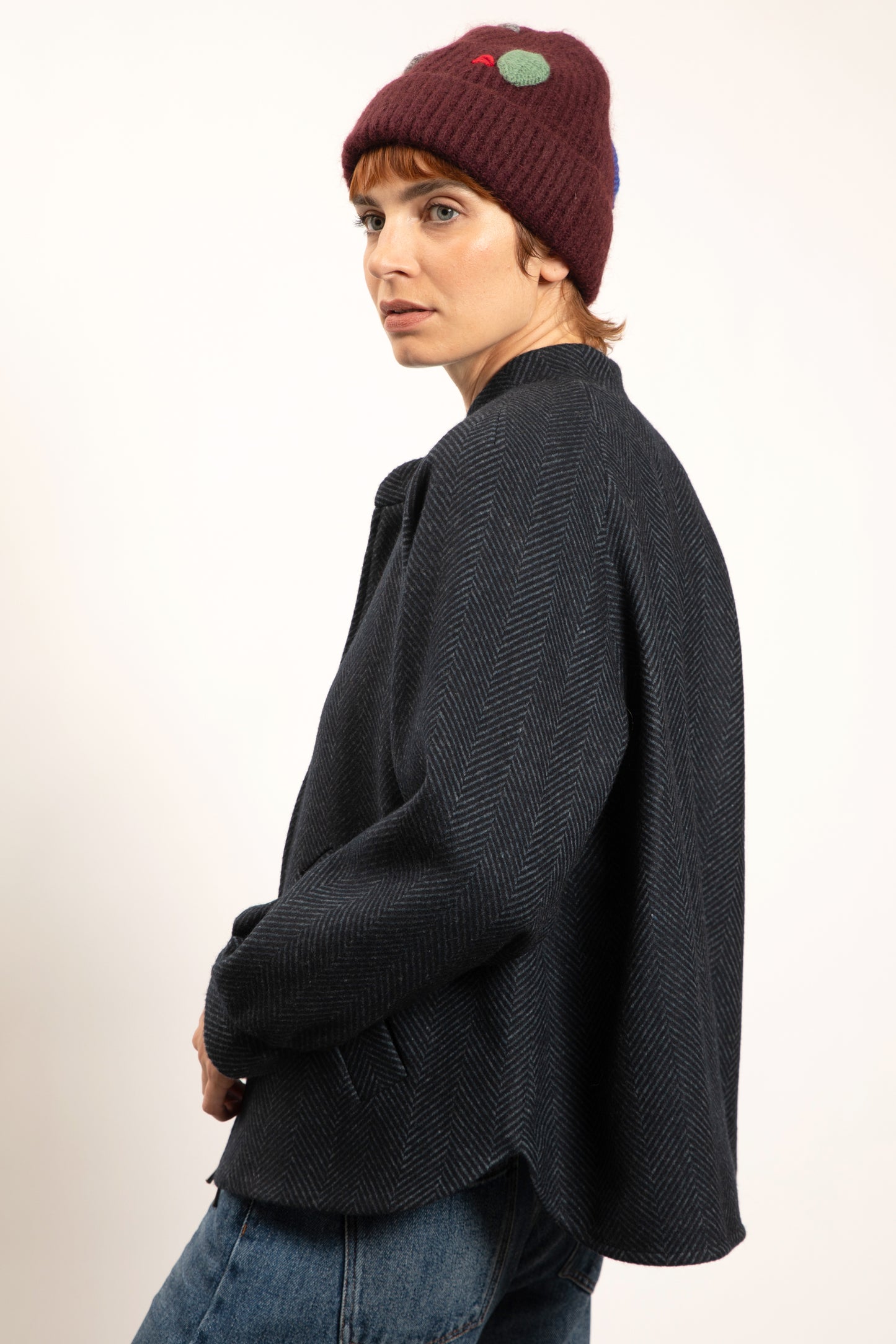 LONG HERRINGBONE COAT MARINE