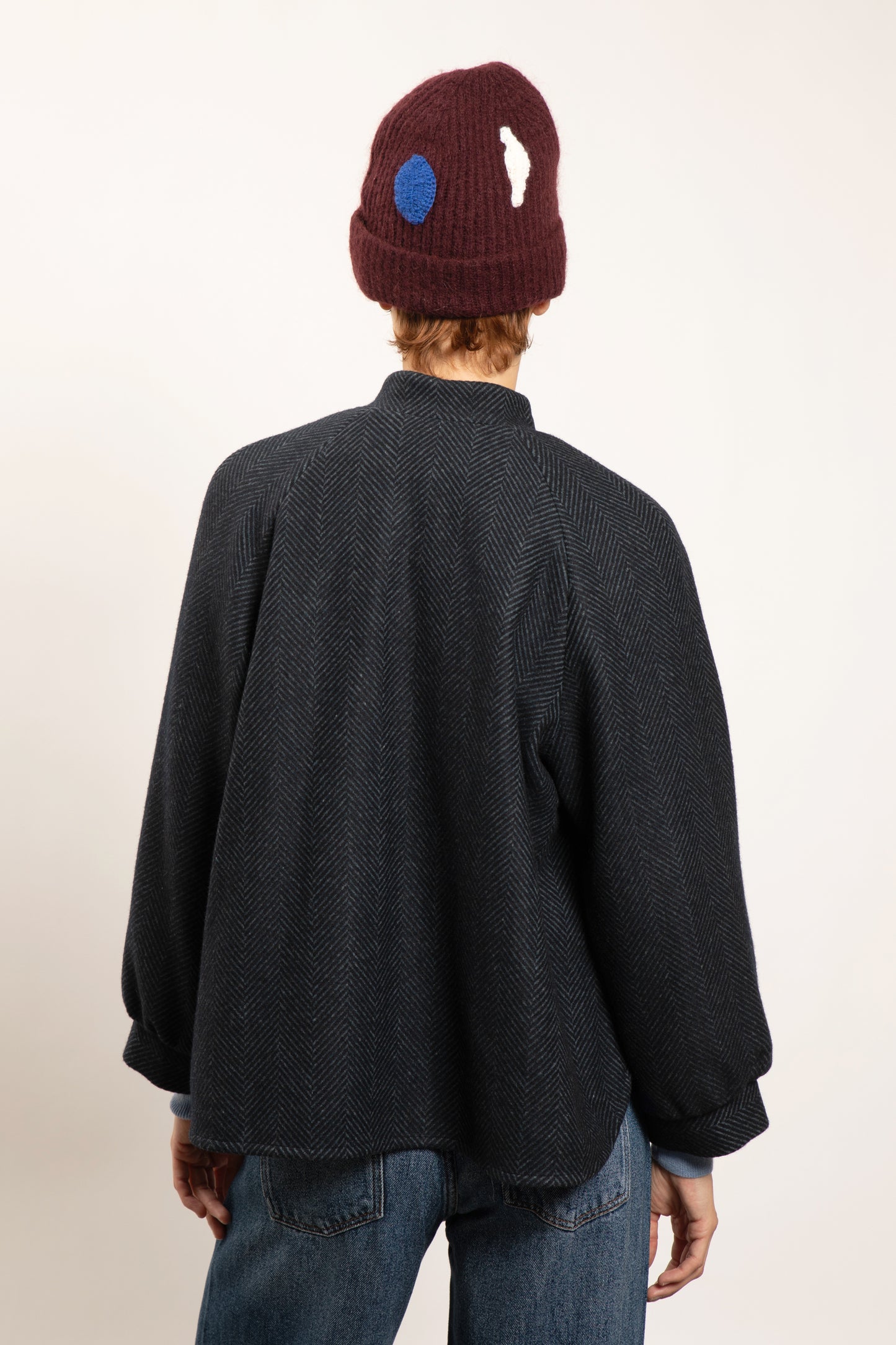 LONG HERRINGBONE COAT MARINE