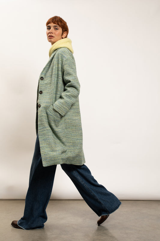 MANTEAU BOULE EN TWEED VERT