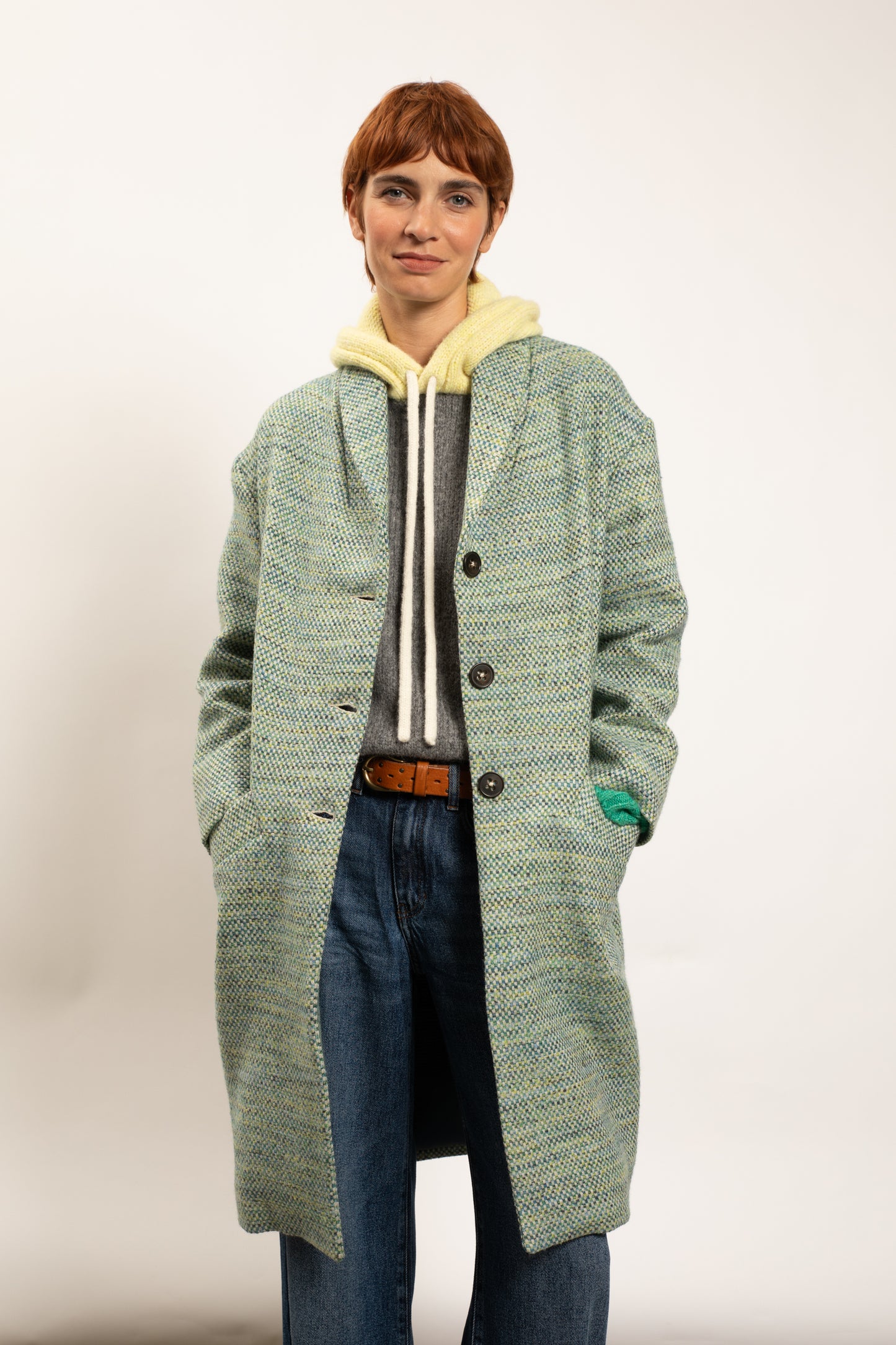 TWEEED COCOON COAT GREEN