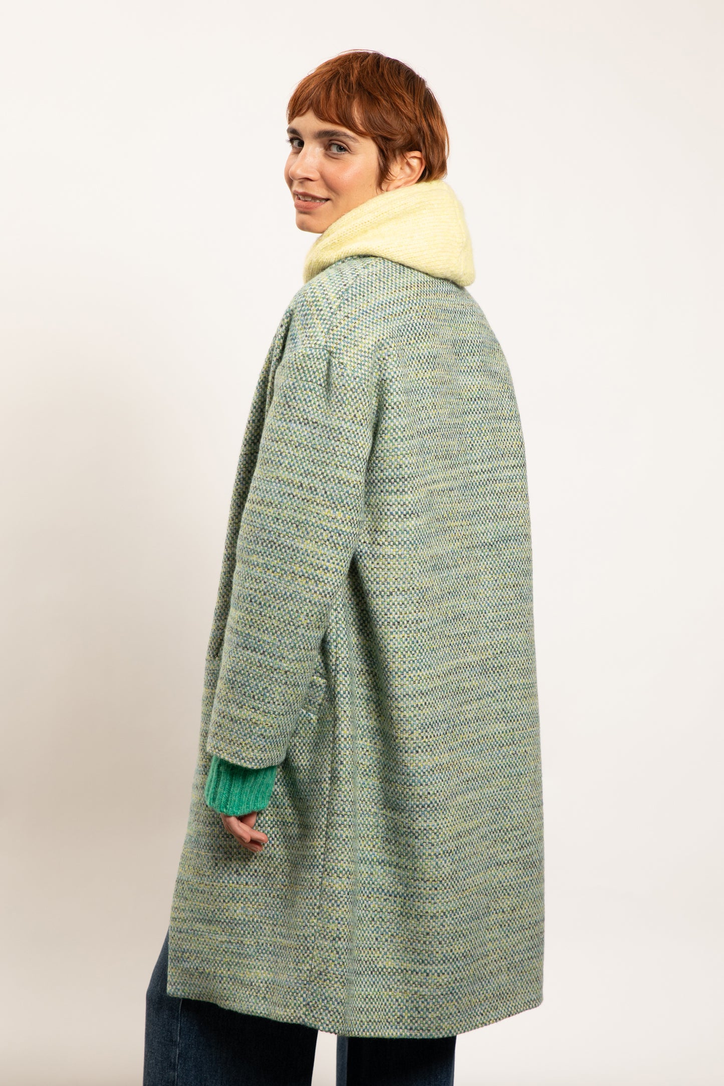 TWEEED COCOON COAT GREEN