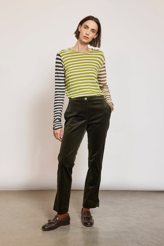 PANTALON FITTÉ EN VELOURS KAKI