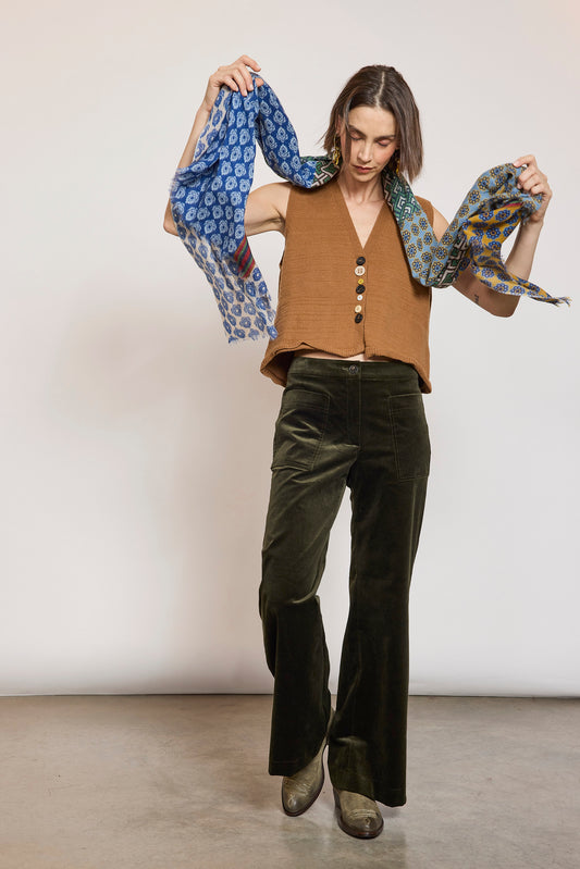 PANTALON À POCHES EN VELOURS KAKI