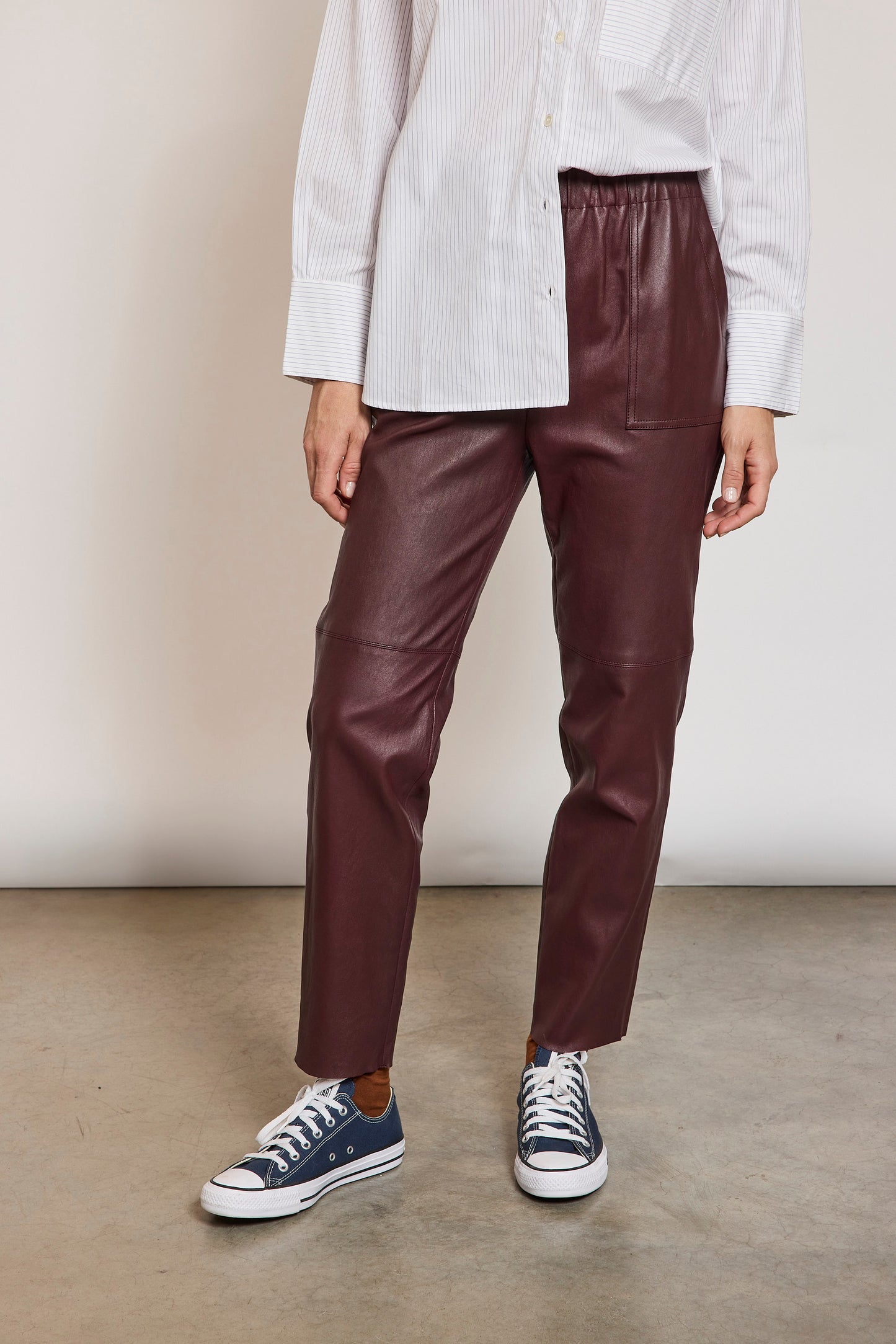 LEATHER STRETCH PANTS CHOCOLATE