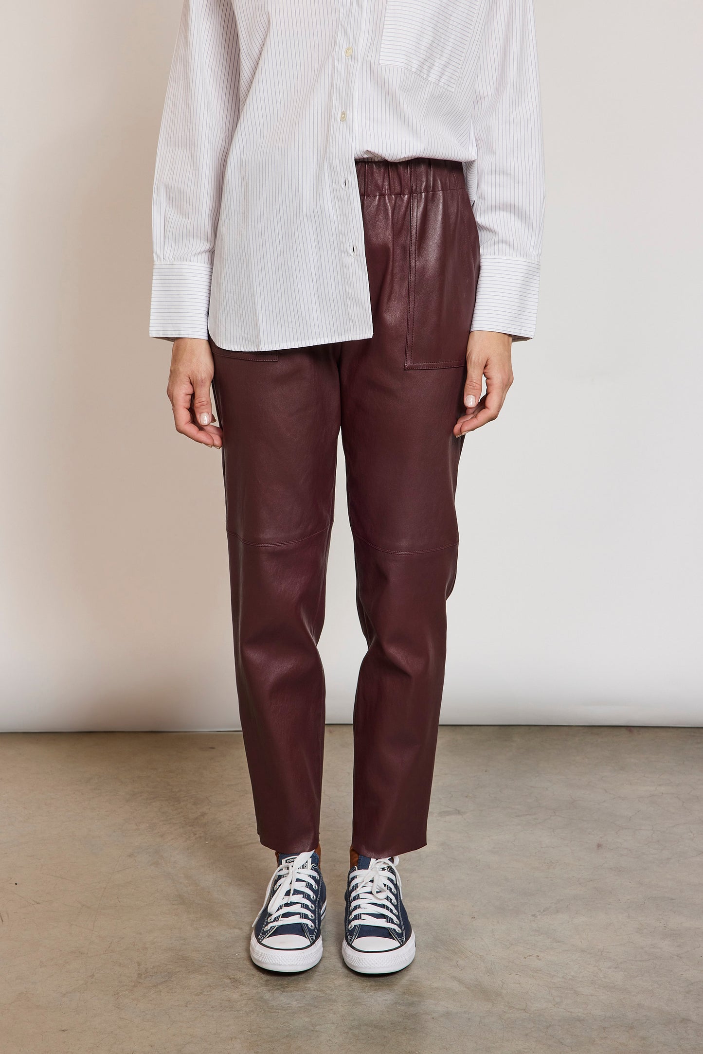 LEATHER STRETCH PANTS CHOCOLATE