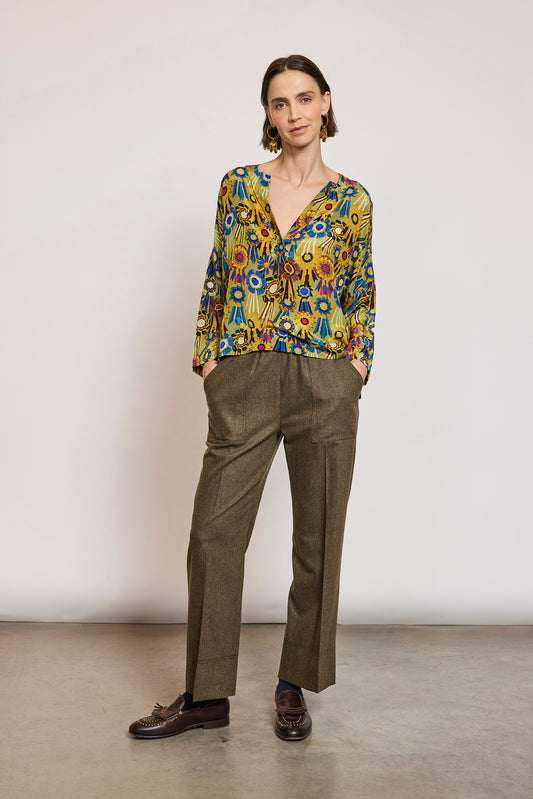 PANTALON FLANNELLE CACHEMIRE KAKI