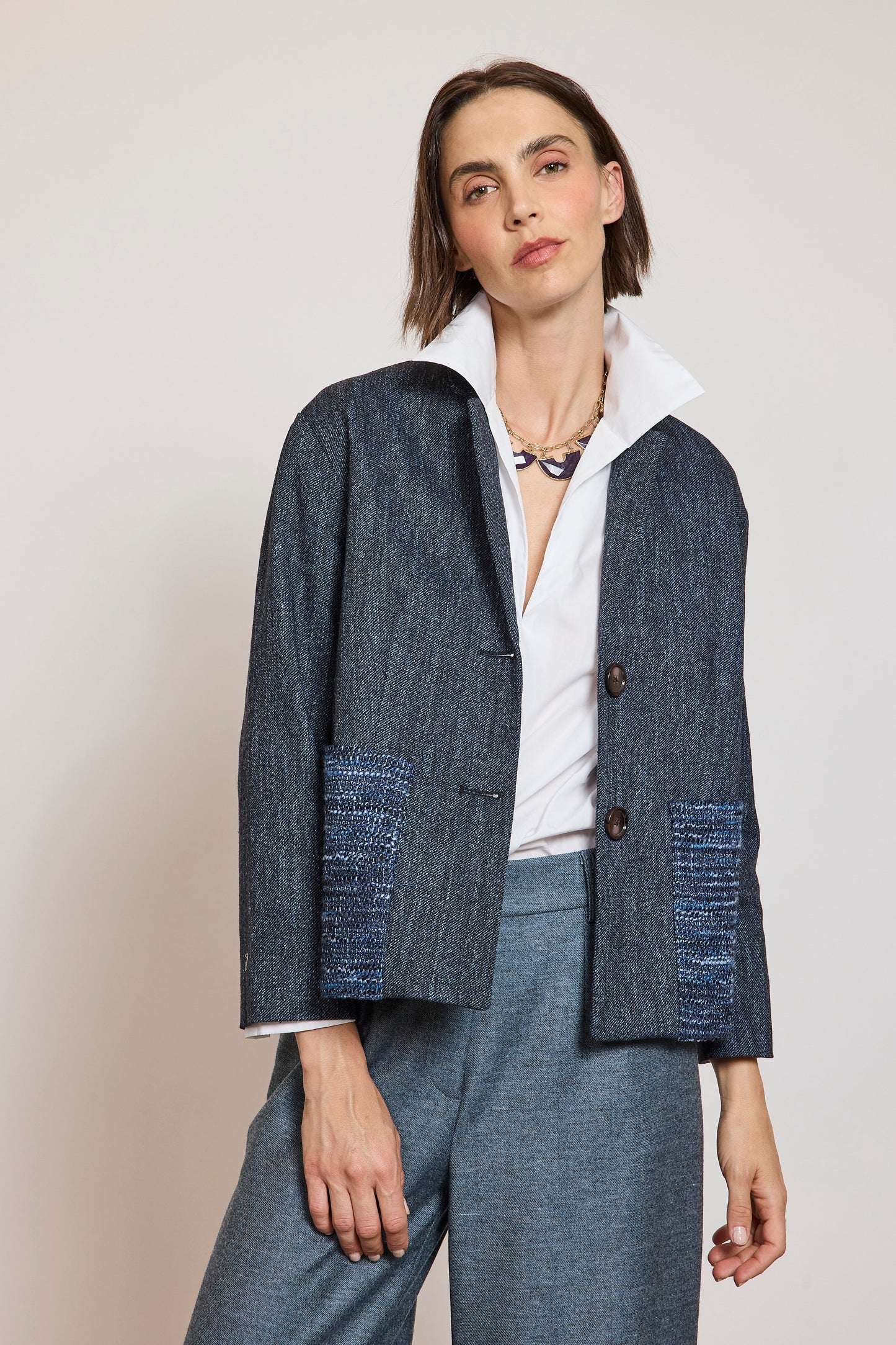 PATCH POCKETS JACKET BLUE DENIM