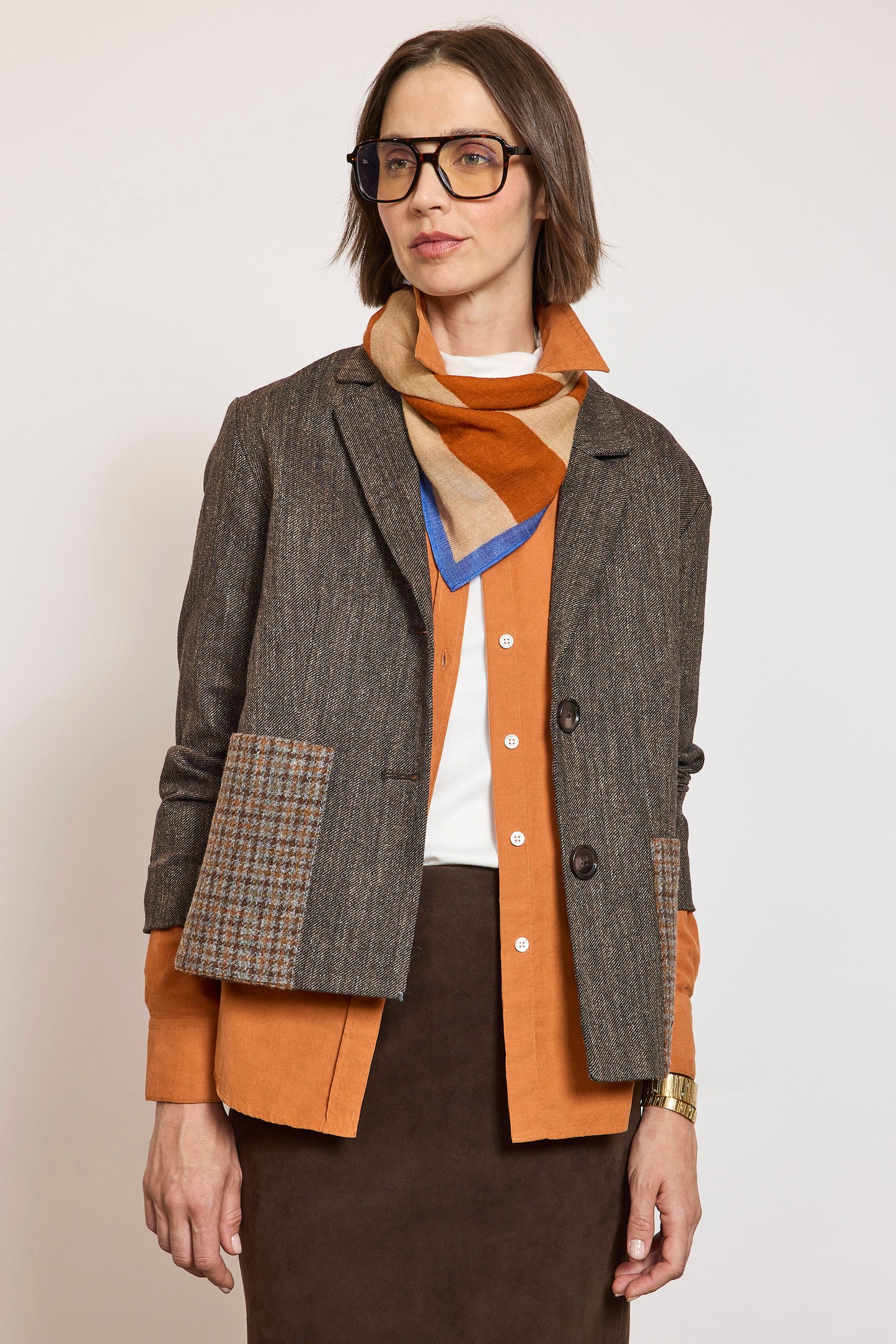 PATCH POCKETS JACKET COCOA DENIM