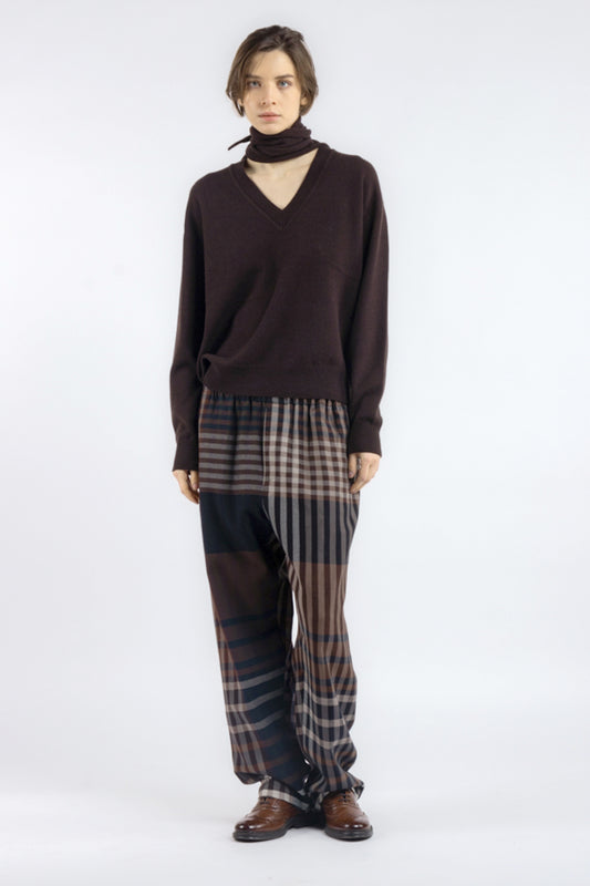 PANTALON À CARREAUX MARINE