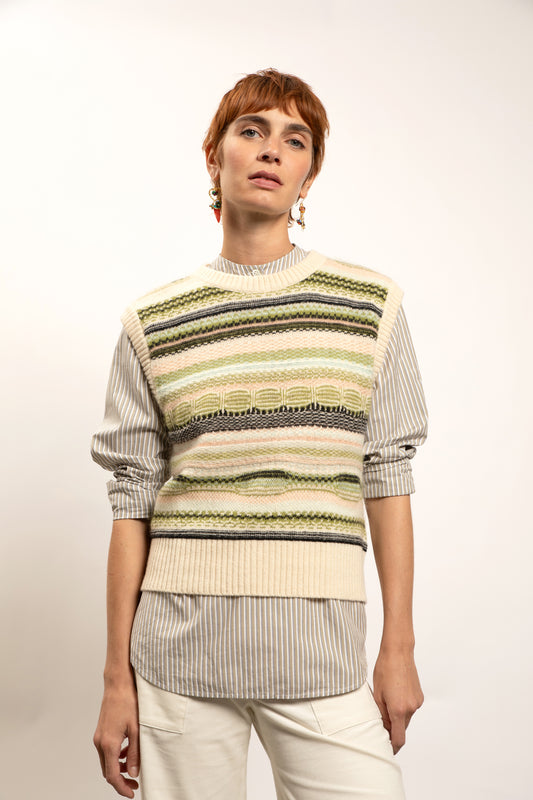 PULL SANS MANCHE BEIGE