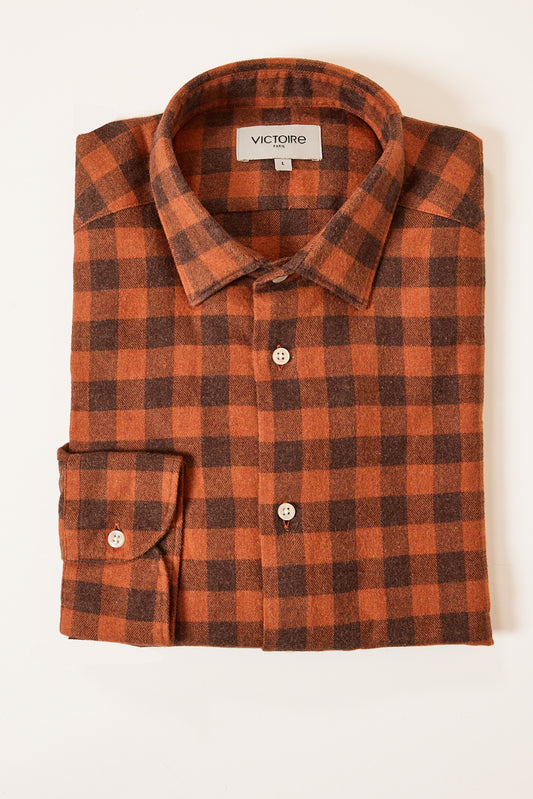 CHEMISE AJUSTÉE PILOU CARREAUX ORANGE