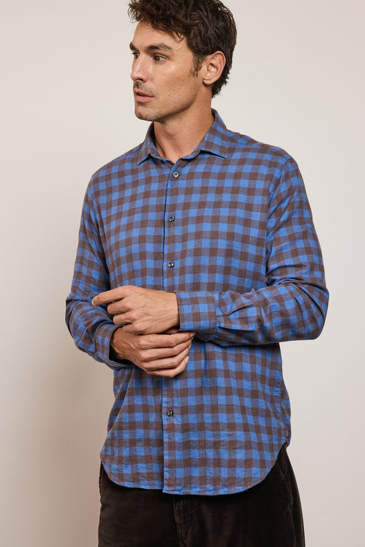 CHEMISE AJUSTÉE PILOU CARREAUX BLEUS