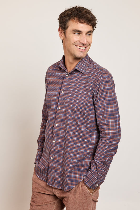 CHEMISE AJUSTÉE PILOU CARREAUX MARINE