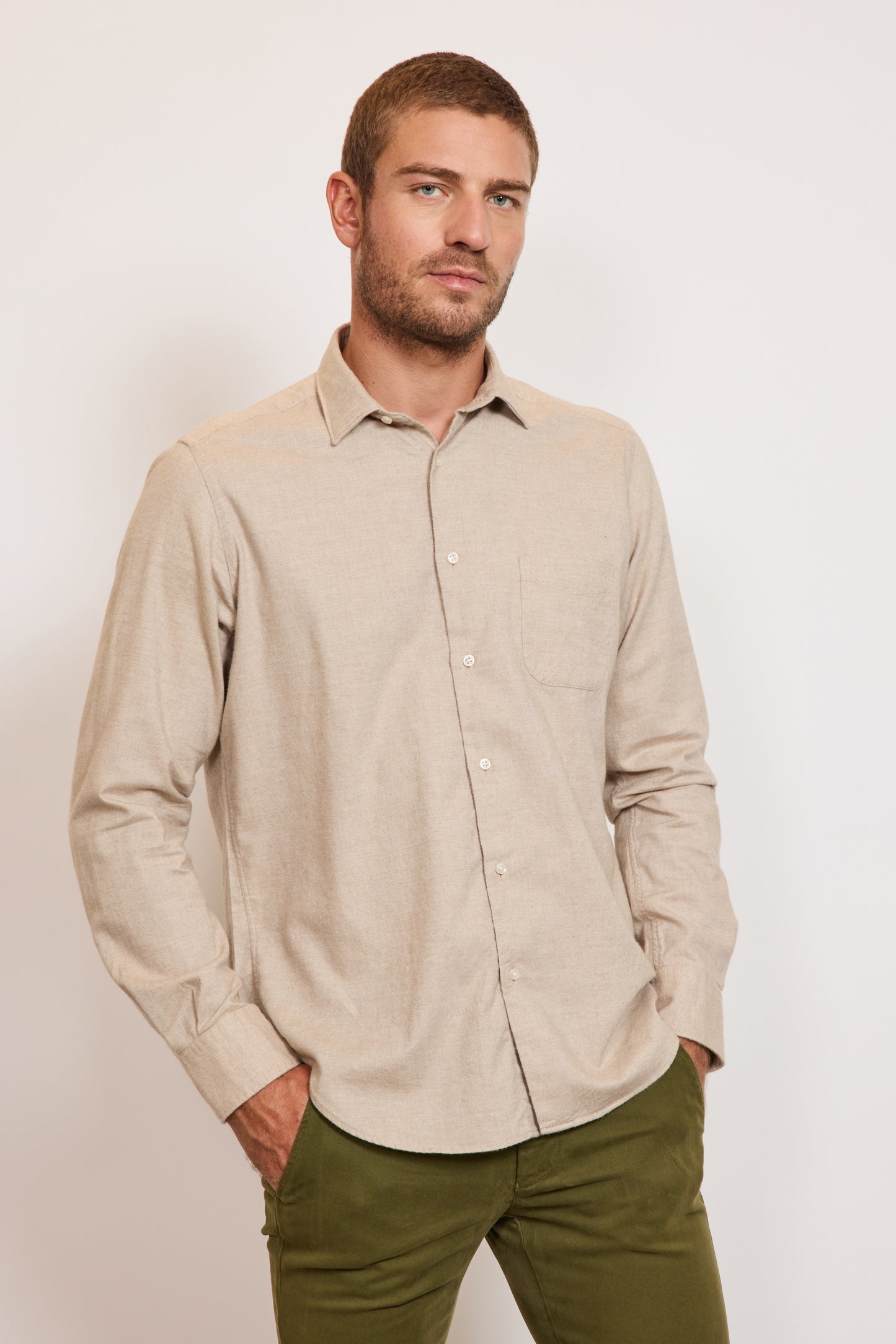 CASHMERE SEMI SLIM SHIRT SAND