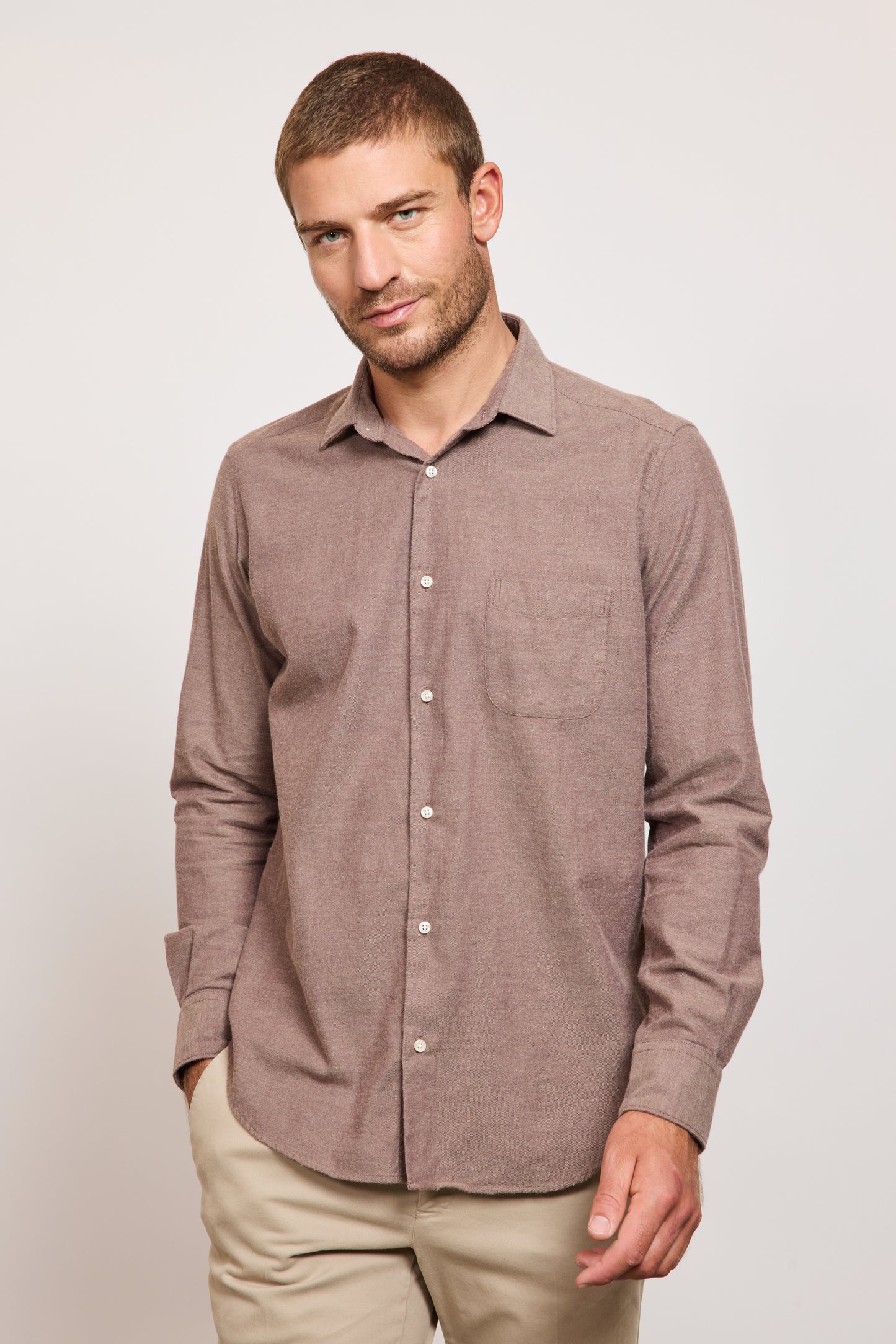 CASHMERE SEMI SLIM SHIRT COFFEE