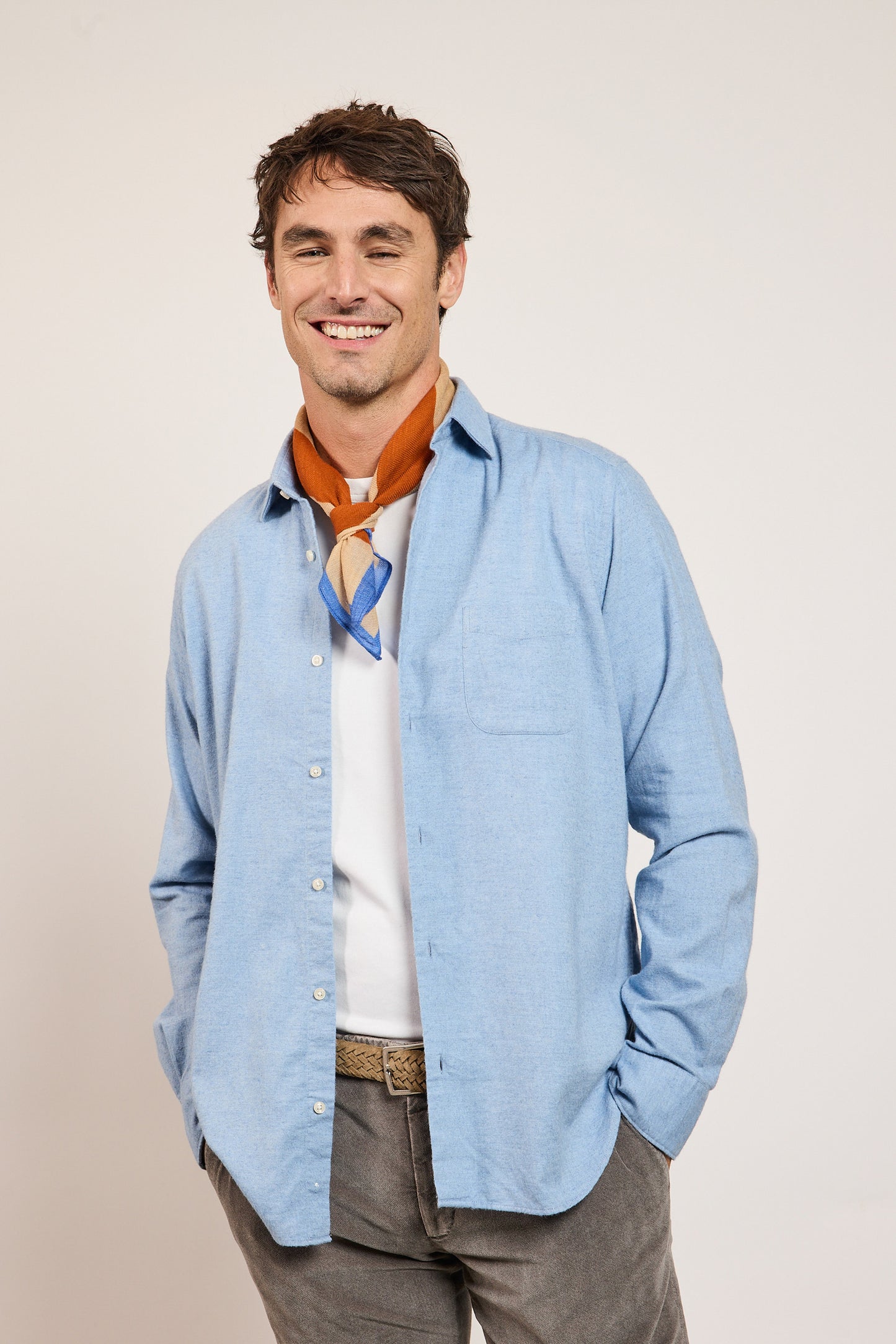 CASHMERE SEMI SLIM SHIRT SKY BLUE