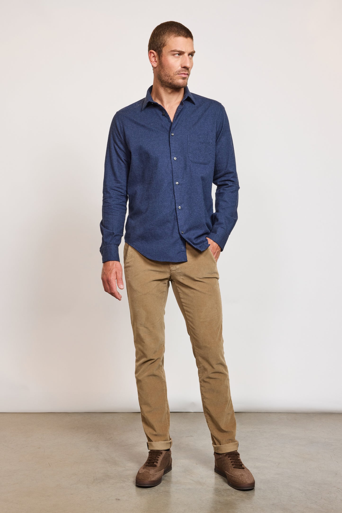 CASHMERE SEMI SLIM SHIRT NAVY