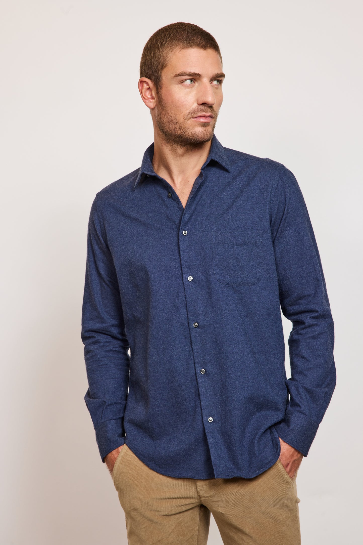 CASHMERE SEMI SLIM SHIRT NAVY