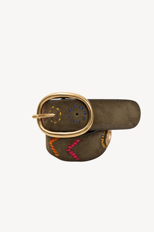 CEINTURE EN DAIM BRODÉE CHOCO