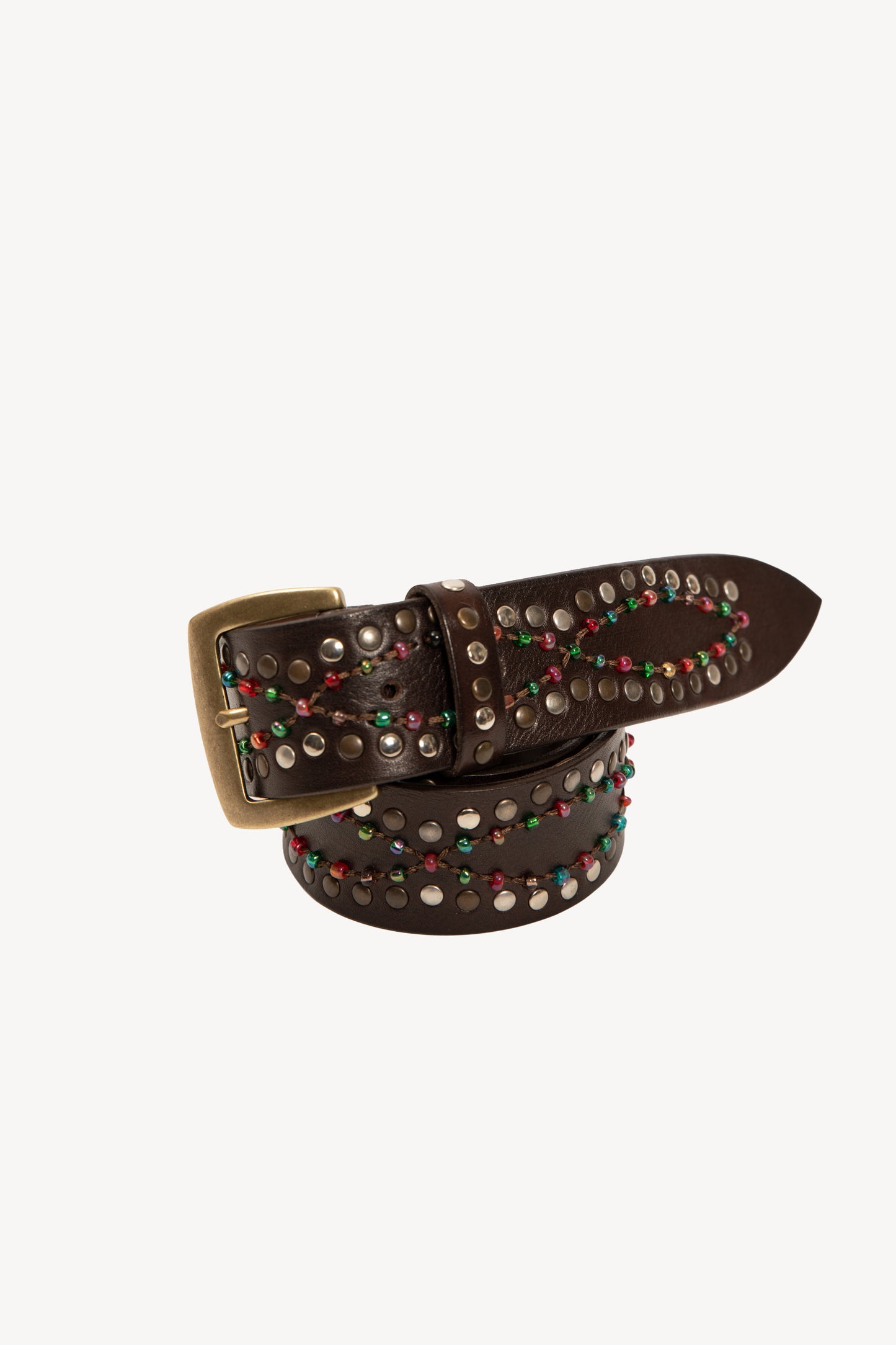 LEATHER & PEARLS BELT COCOA