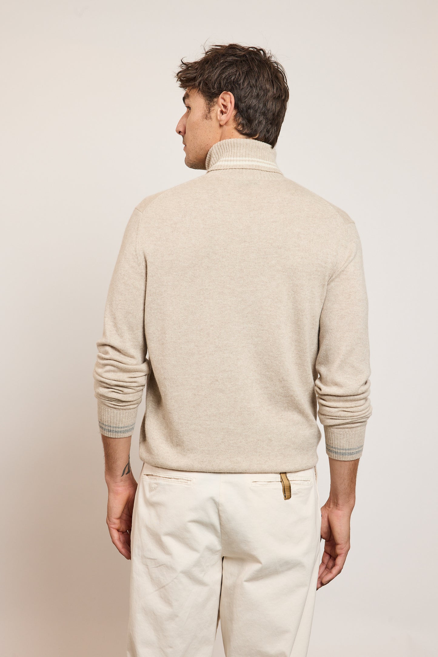 STRIPED CASHMERE TURTLENECK BEIGE