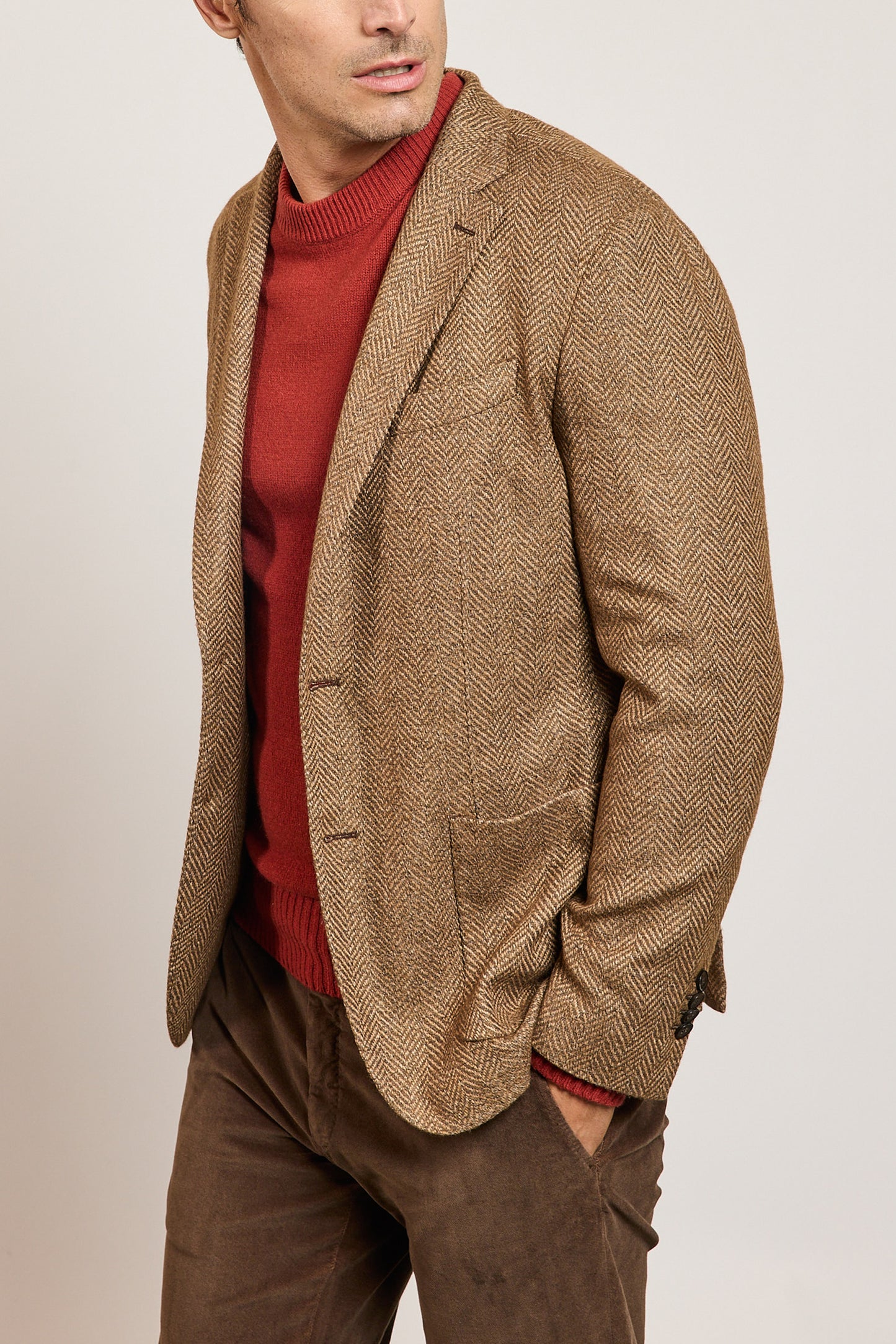 VESTE CHEVRONS LAINE MARRON