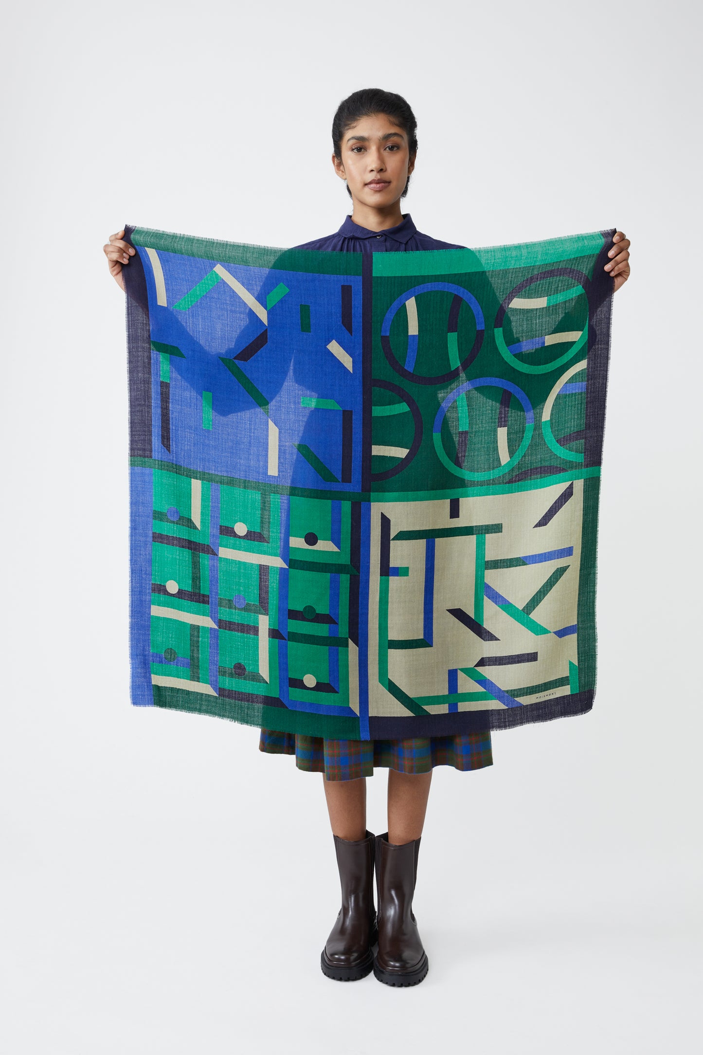 GEOMETRIC WOOL SCARF INDIGO