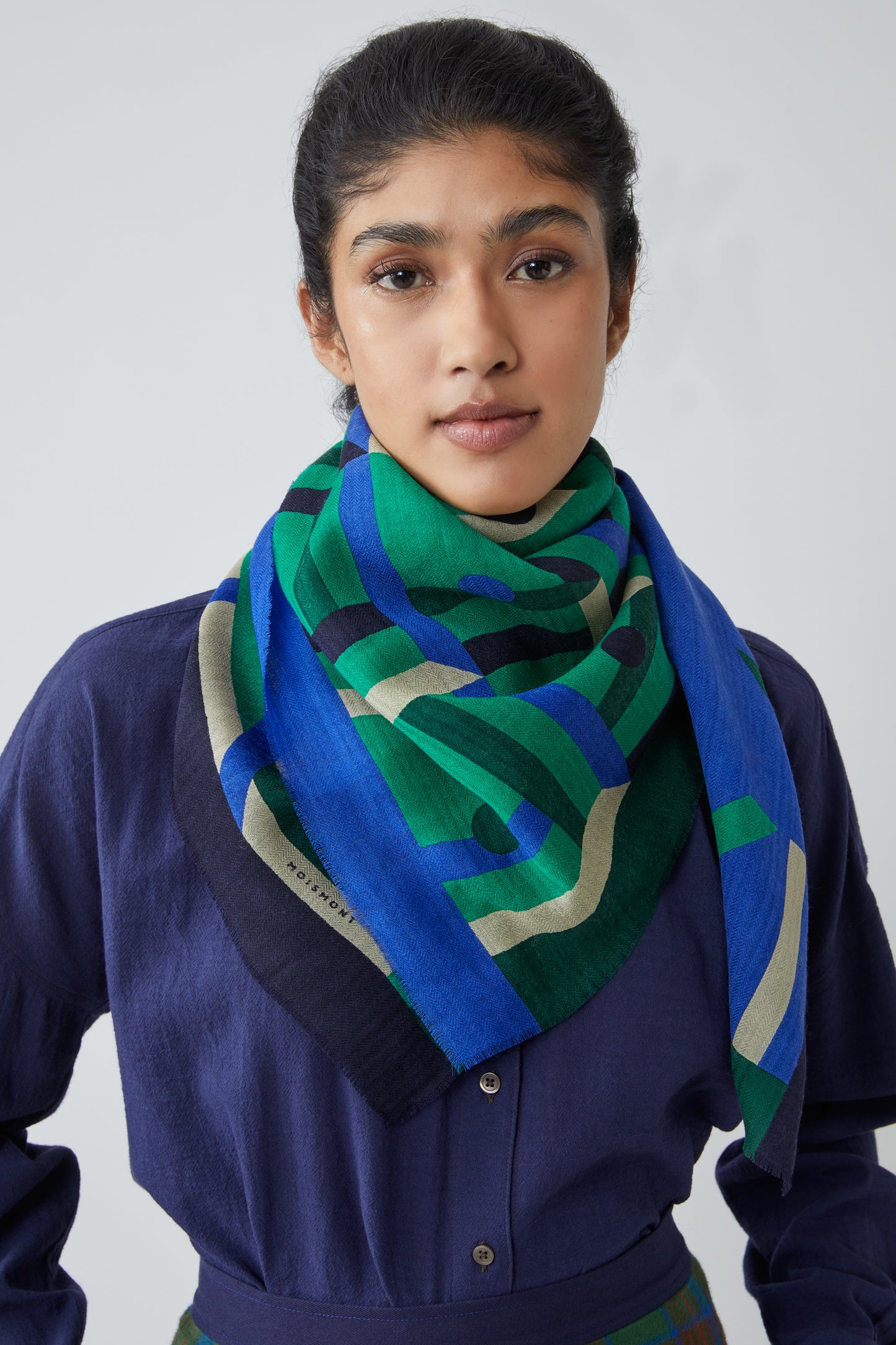 GEOMETRIC WOOL SCARF INDIGO