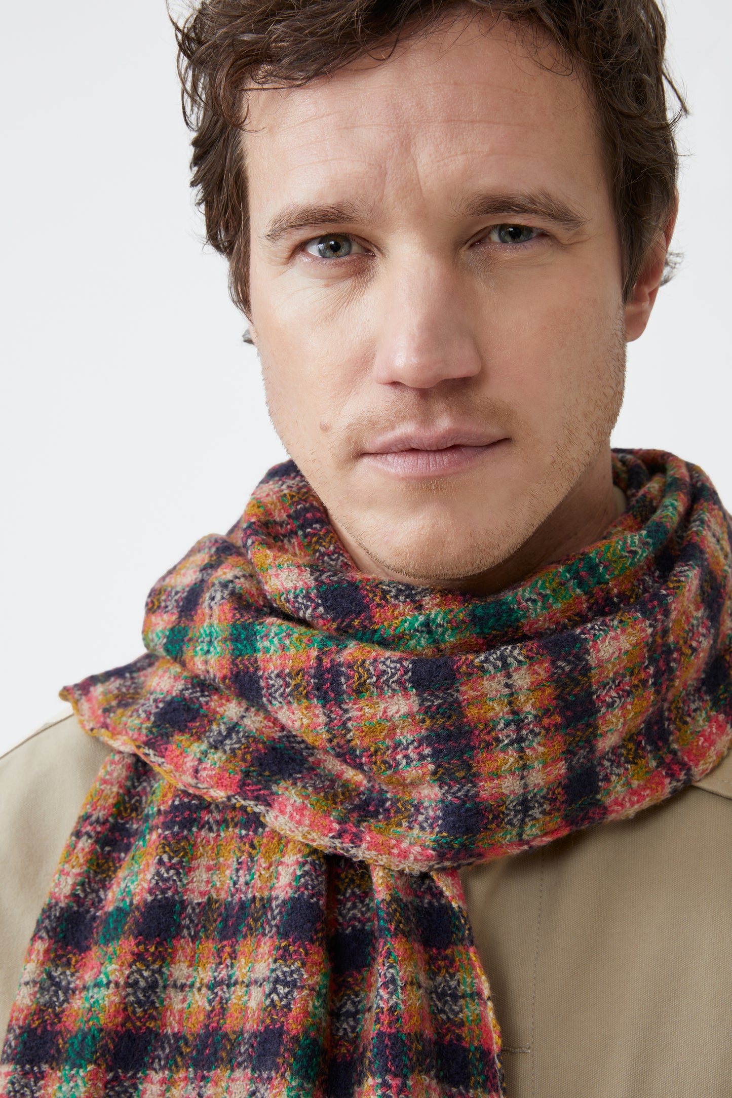 TARTAN WOOL SCARF NAVY