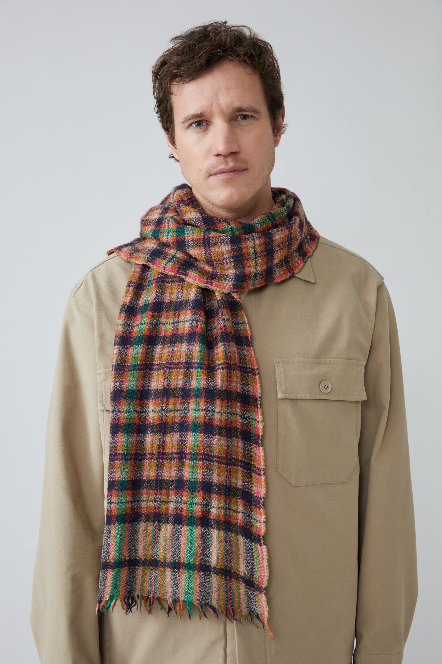 TARTAN WOOL SCARF NAVY