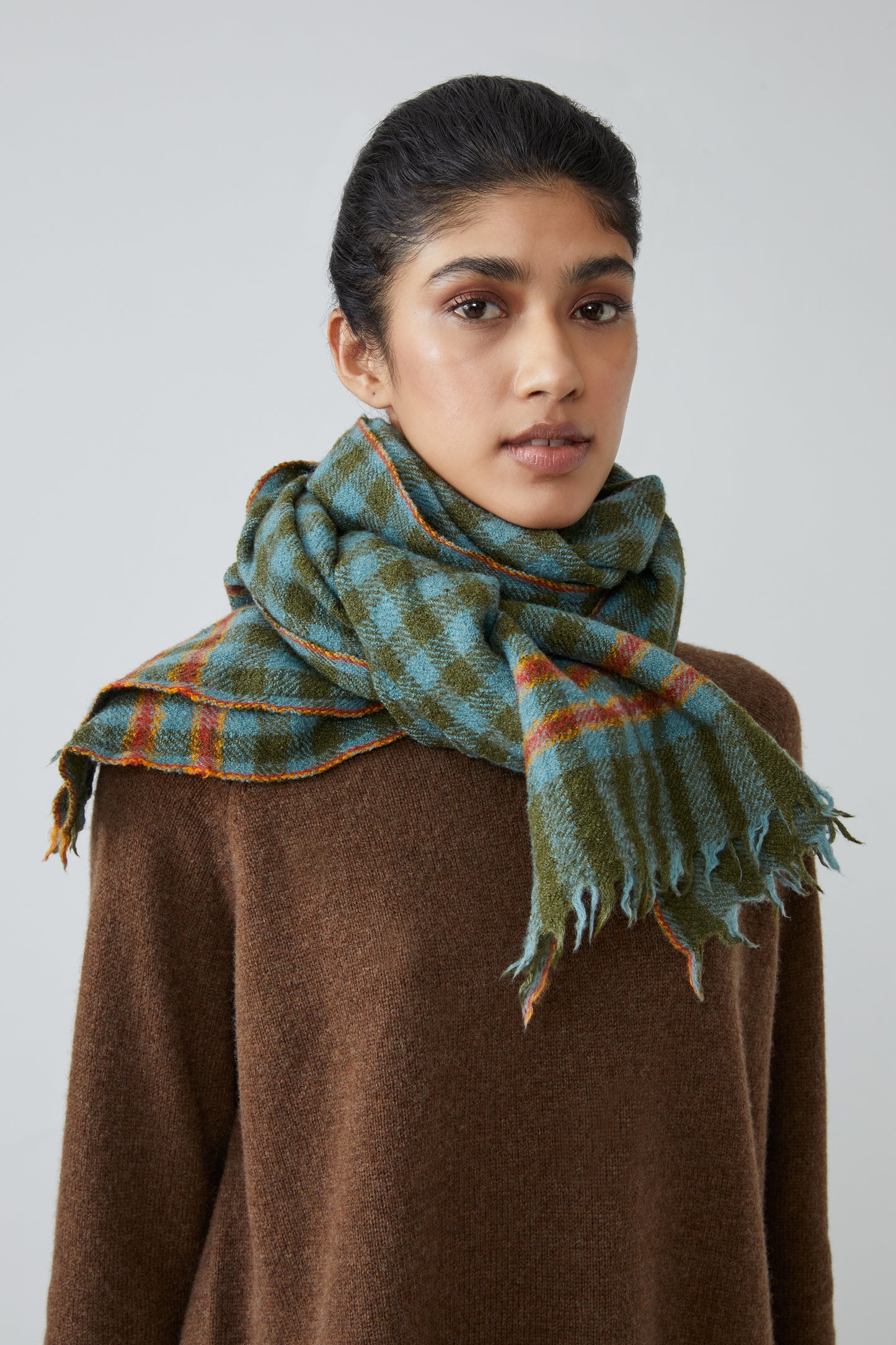 GINGHAM WOOL SCARF BLUE