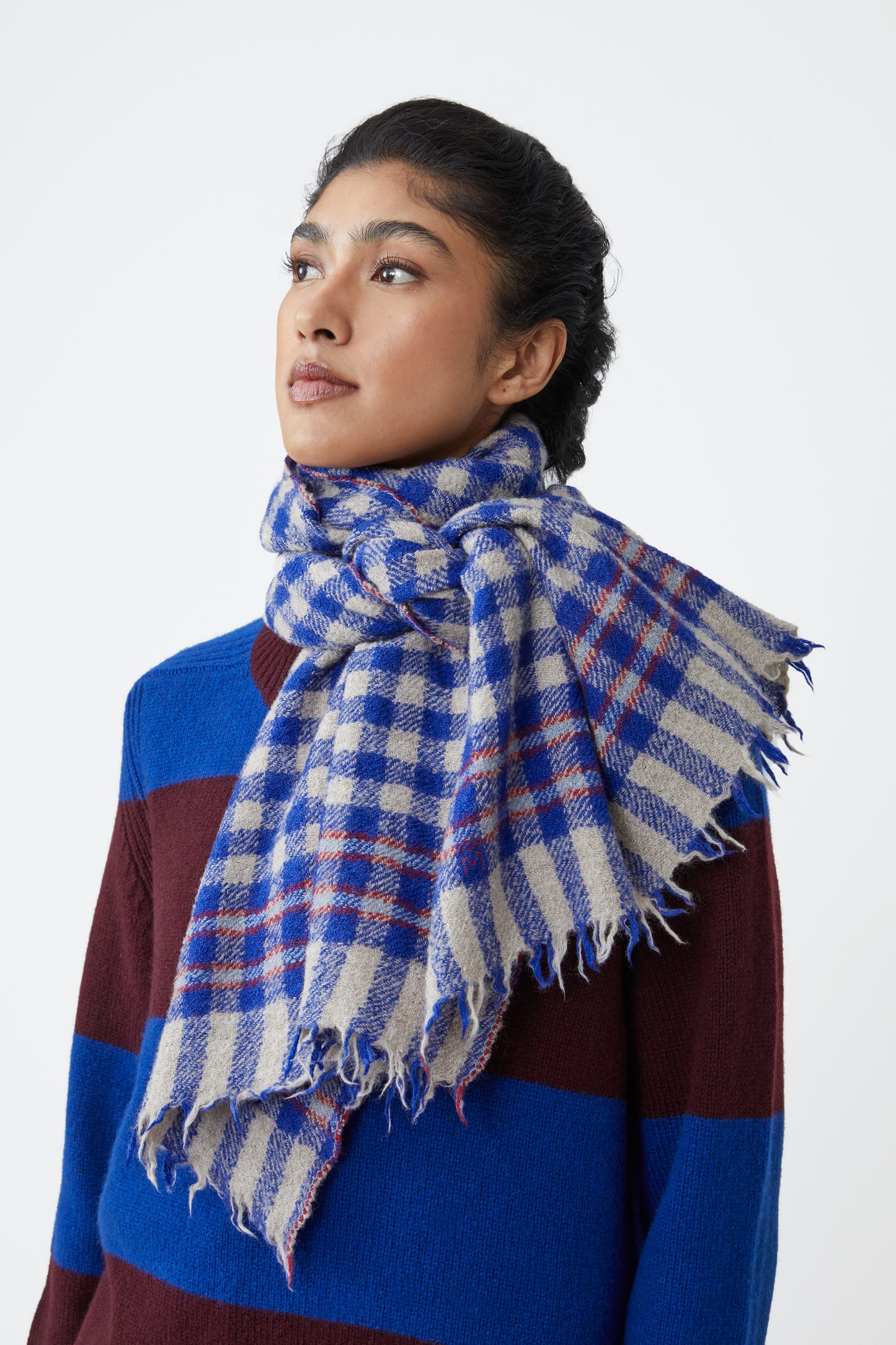 GINGHAM WOOL SCARF INDIGO