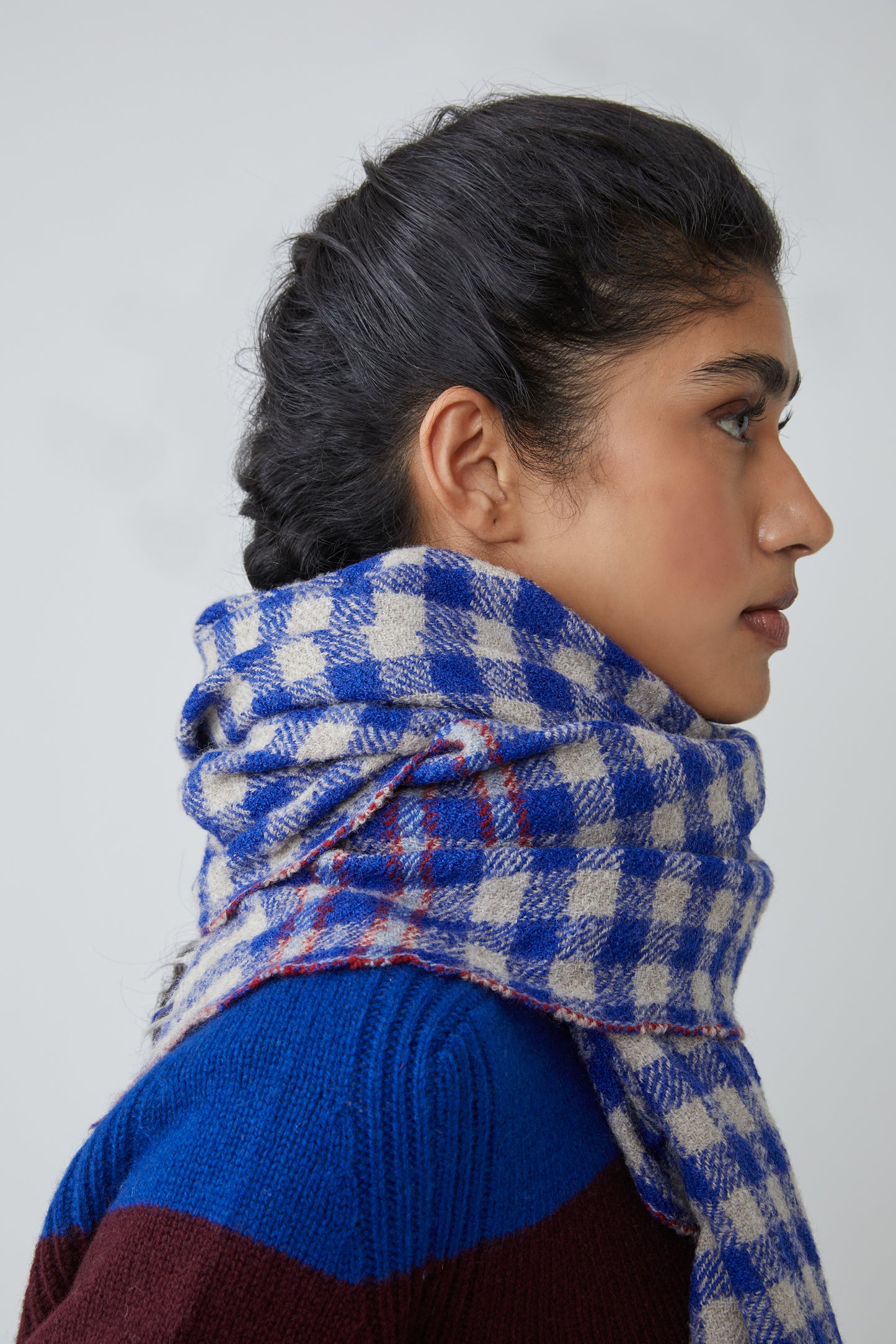 GINGHAM WOOL SCARF INDIGO