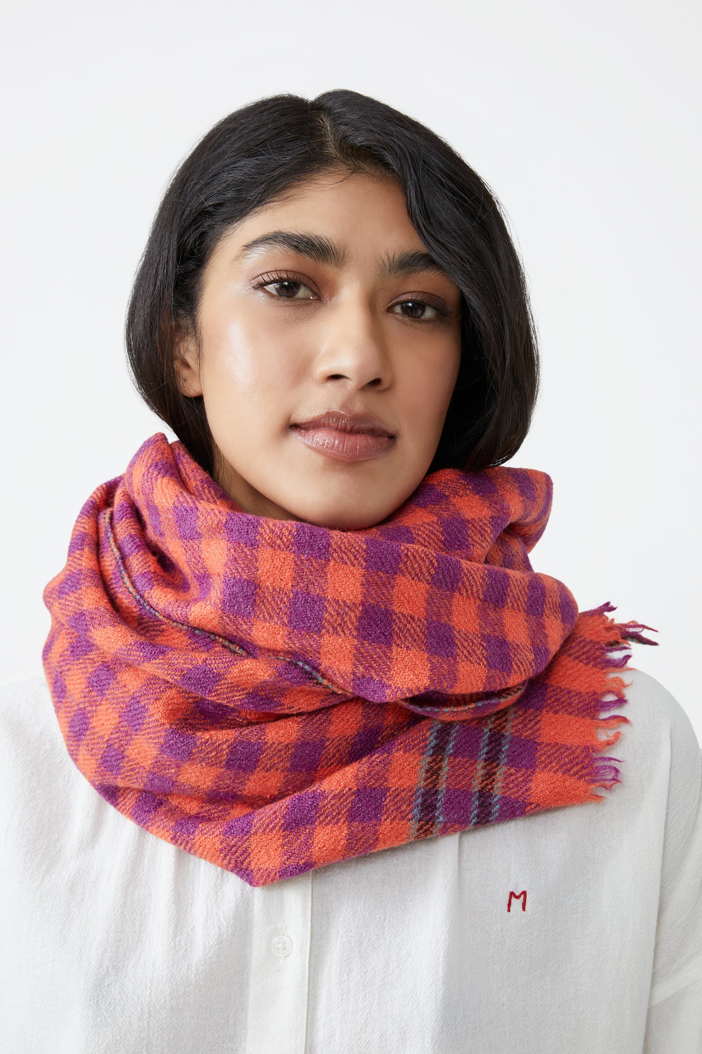 GINGHAM WOOL SCARF ORANGE