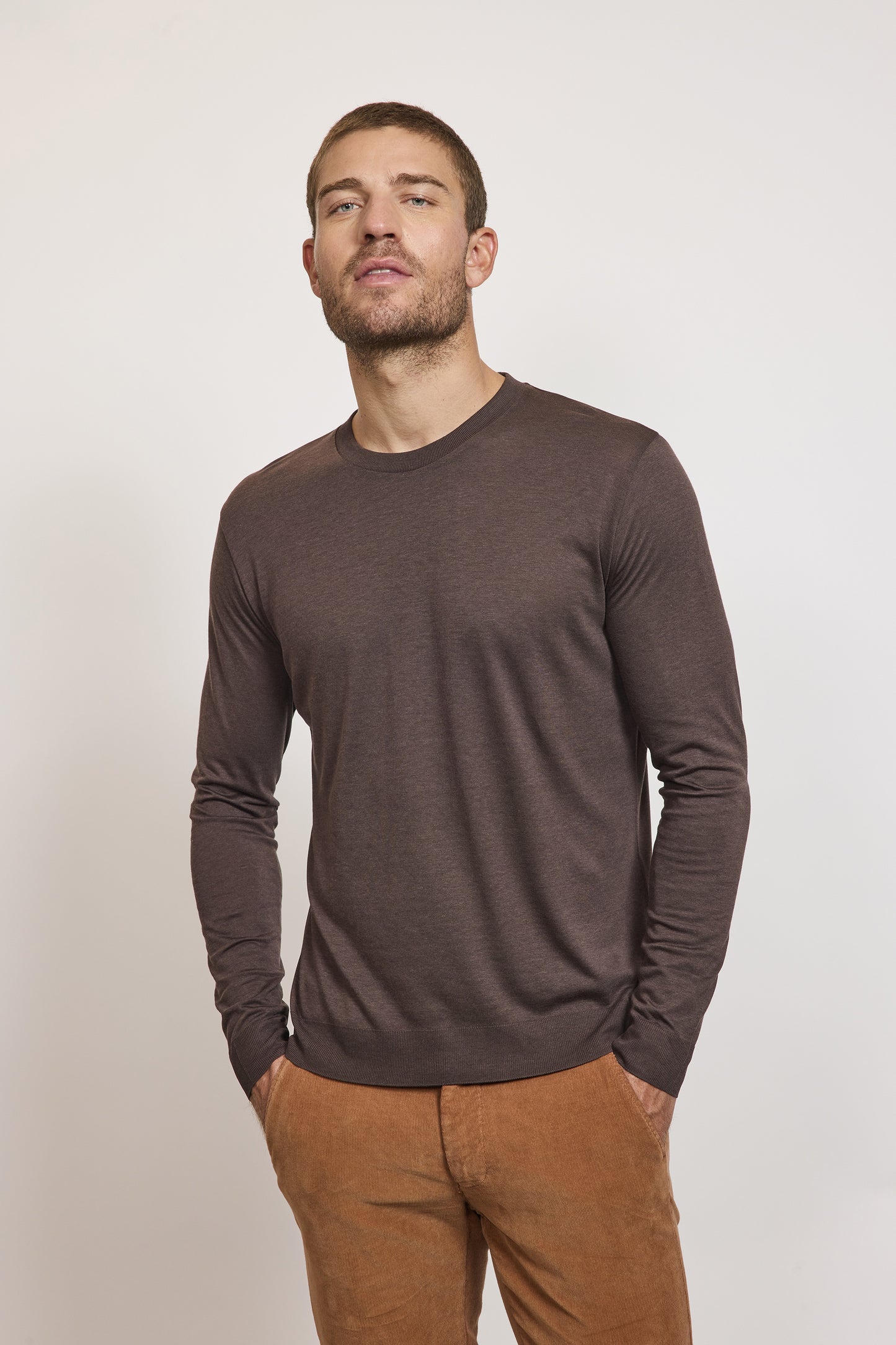 LYOCELL AND COTTON SWEATER BROWN