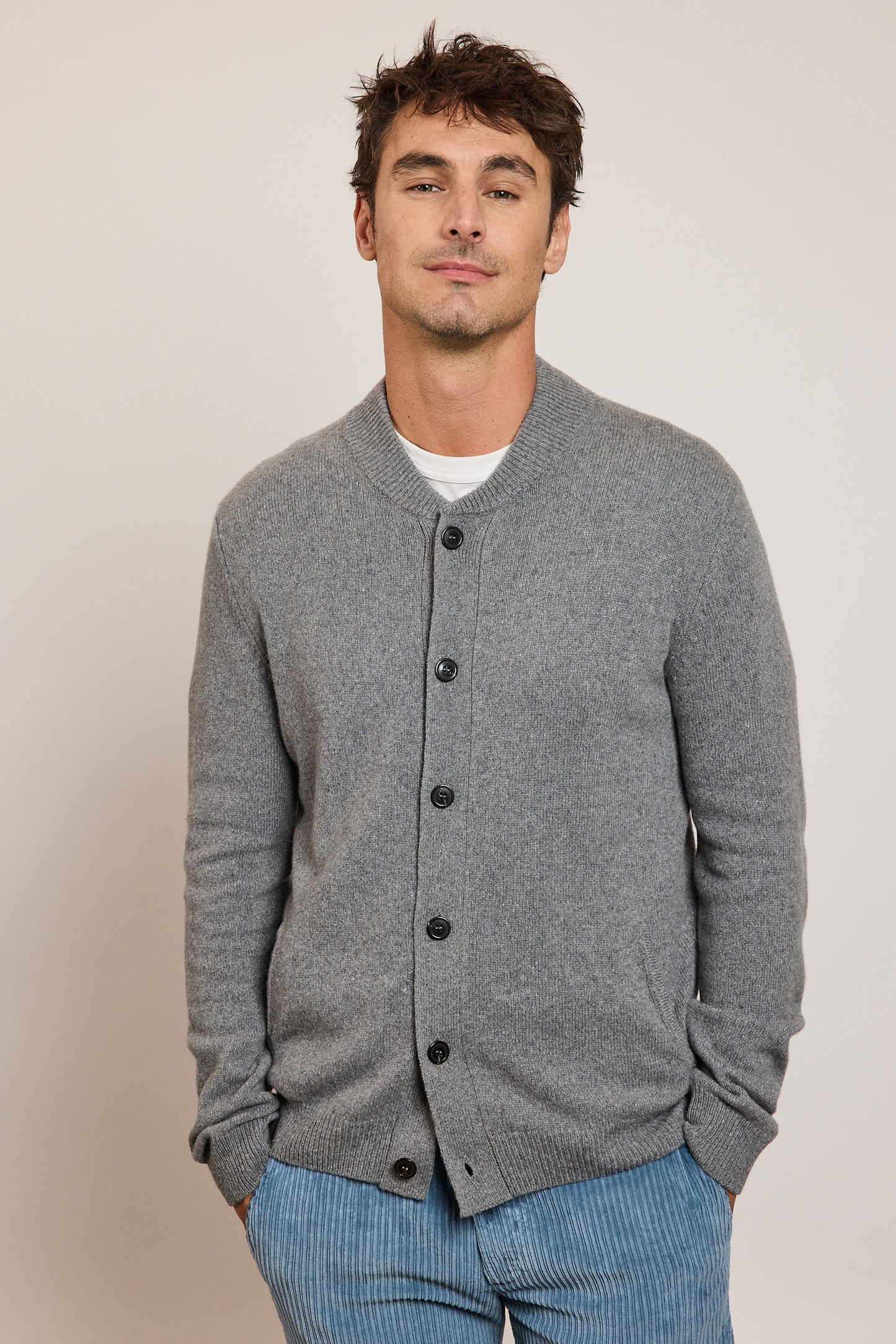 RECYCLED CASHMERE CARDIGAN GREY