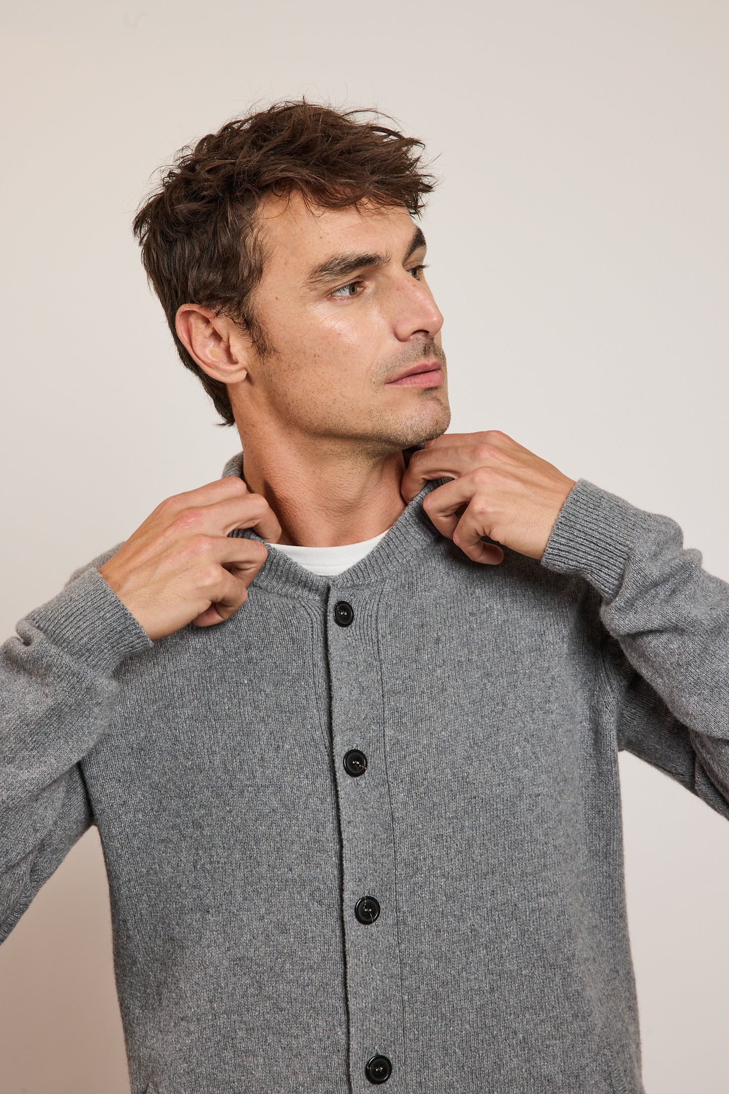 RECYCLED CASHMERE CARDIGAN GREY