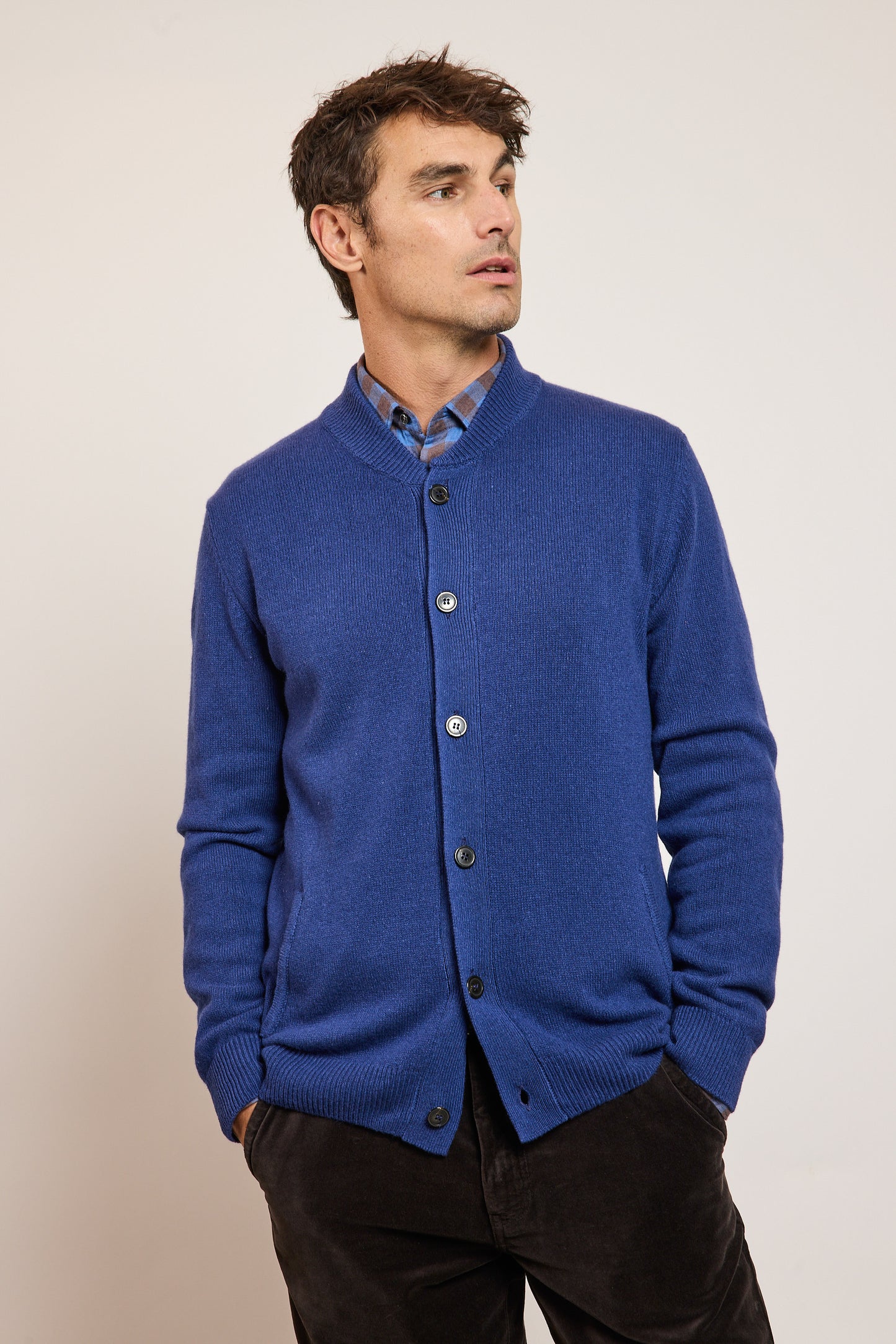 RECYCLED CASHMERE CARDIGAN INDIGO