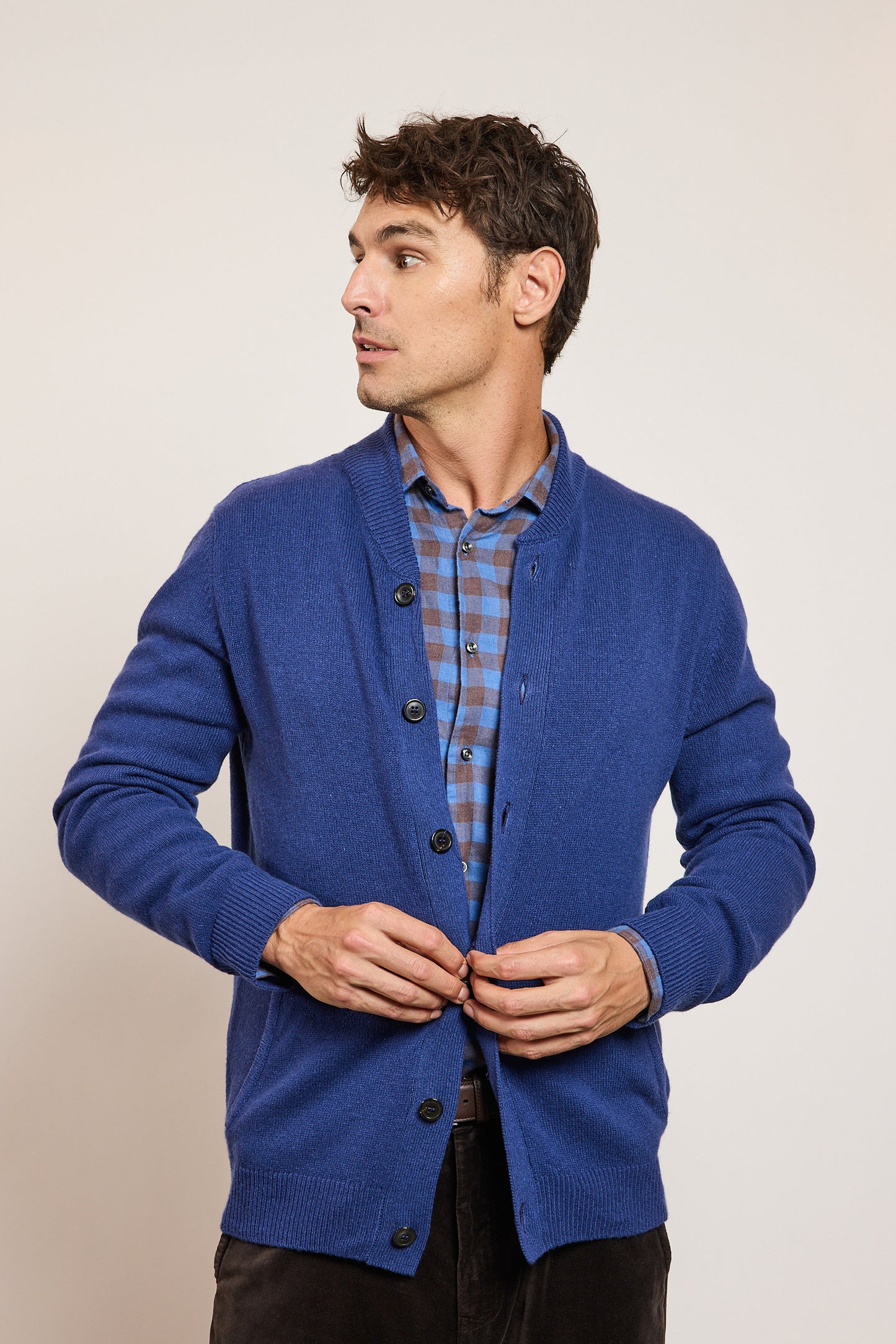 RECYCLED CASHMERE CARDIGAN INDIGO